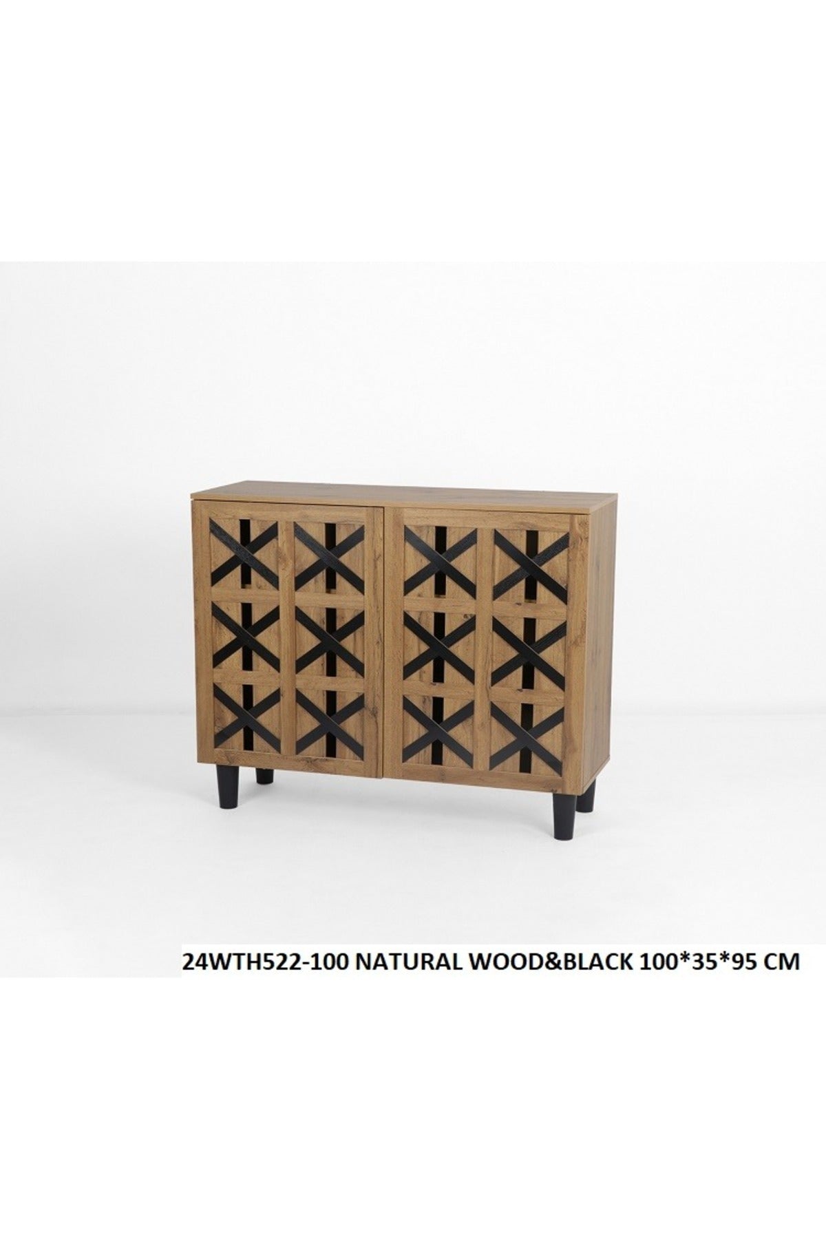 Rustic Wooden Shoe Rack with Black Cross Design Ð3-Door Cabinet Storage Organizer for Entryway