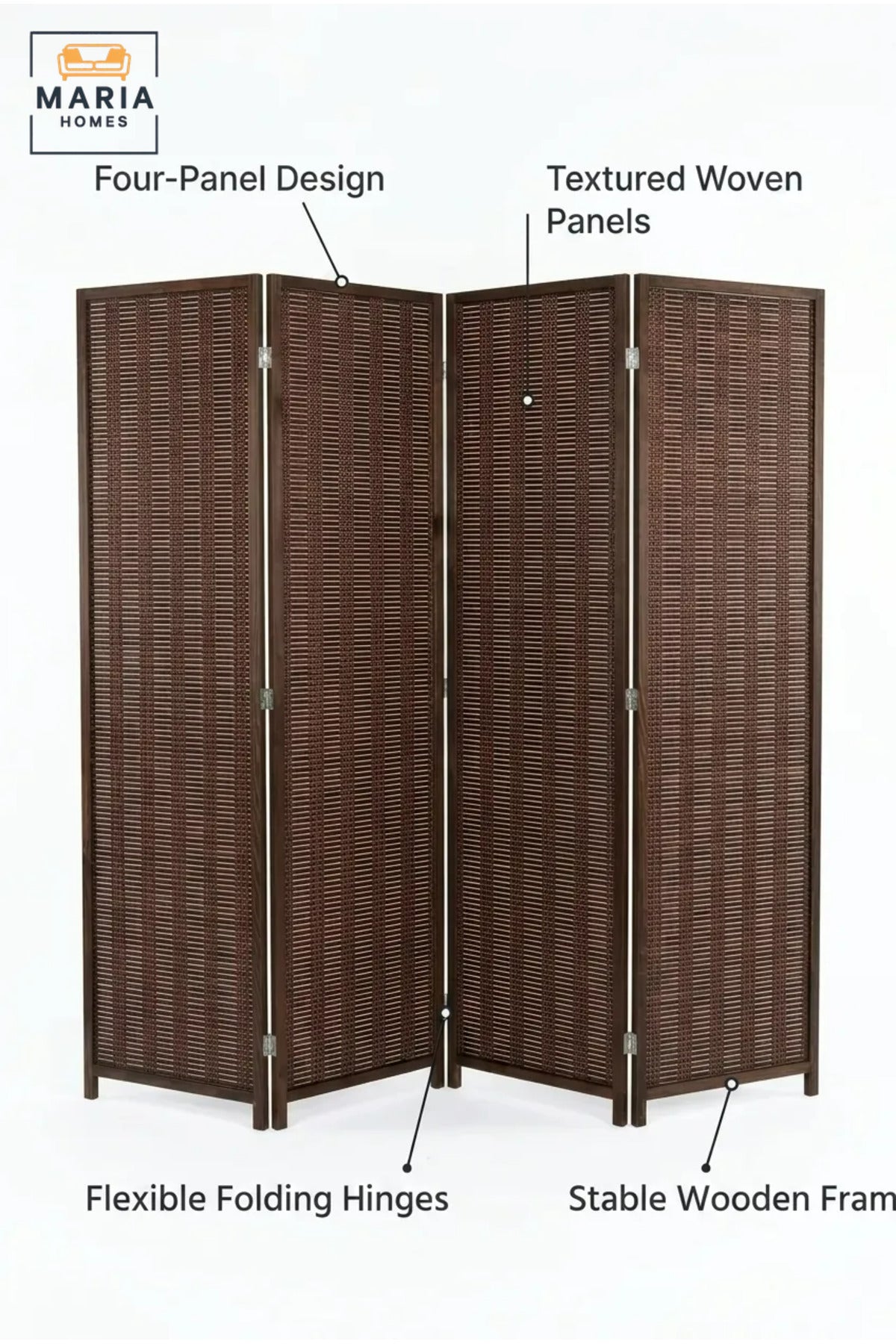 Four-Panel Folding Room Divider with Woven Design, Freestanding Privacy Screen for Bedroom, Living Room, Dressing Area, Office and Studio