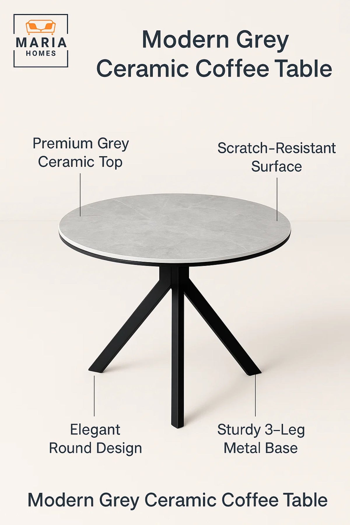 Round Grey Marble Dining Table √ê Modern Caf≈Ω, Restaurant, Office & Home Metal Furniture 60_60_60 cm