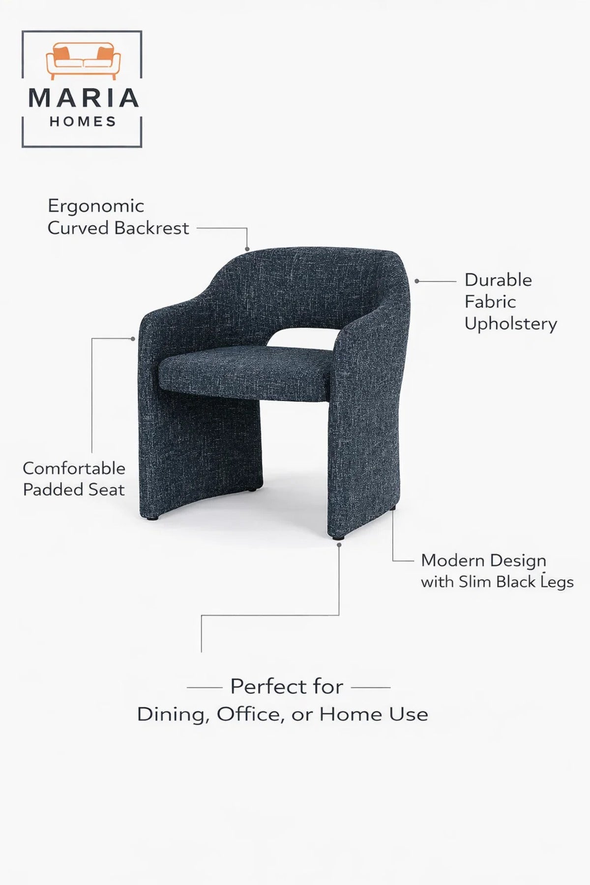 Blue Upholstered Dining Chair Ð Modern Accent Chair with Curved Design