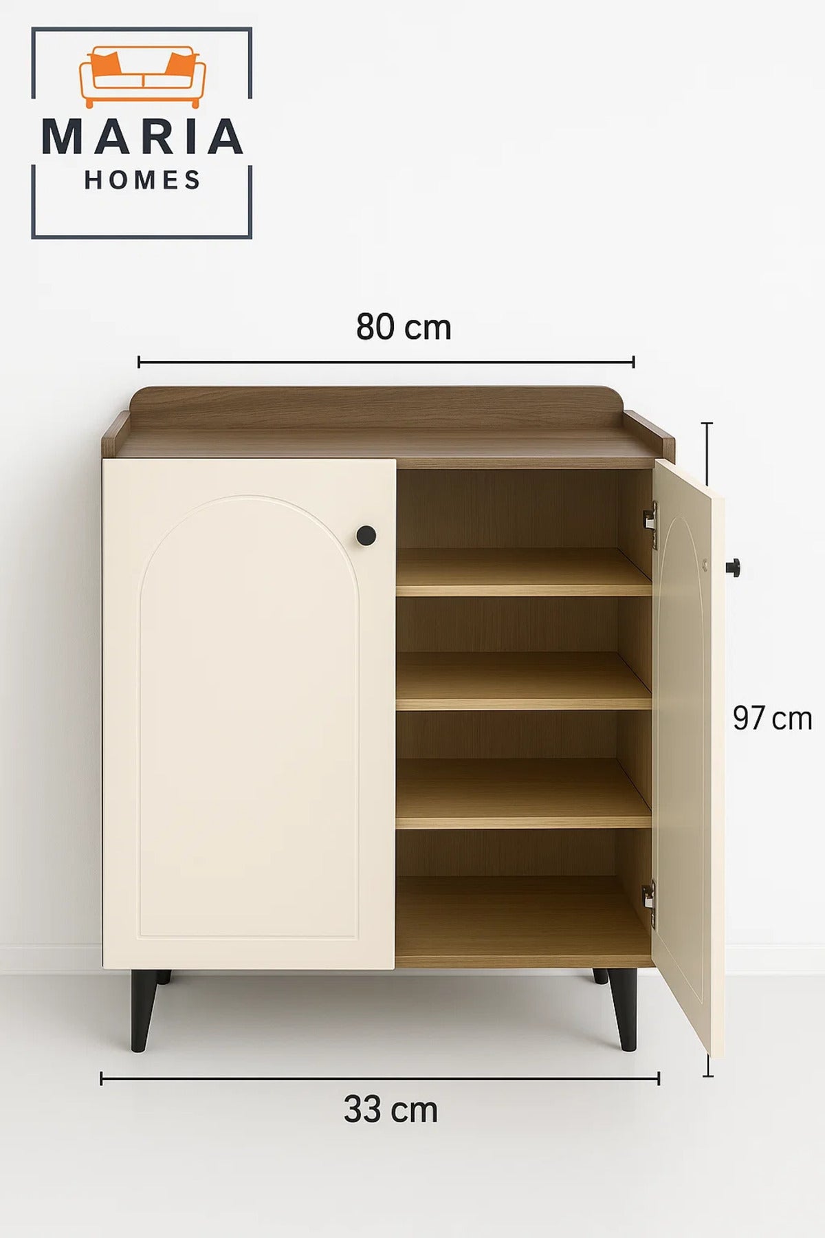 Modern Cream Shoe Rack Cabinet with Arched Doors Ð 2-Door Shoe Storage Unit for Entryway & Hallway
