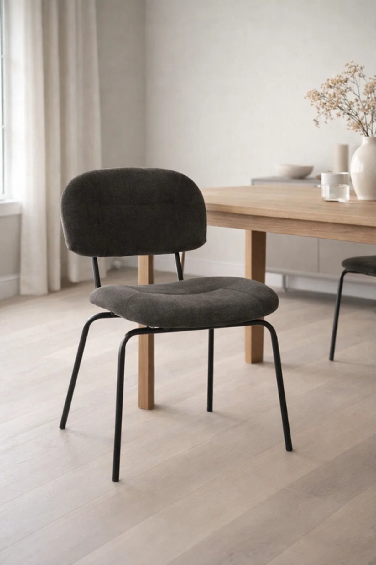 Modern Black Velvet Dining Chair with Black Metal Legs Comfortable Dining Room Chair