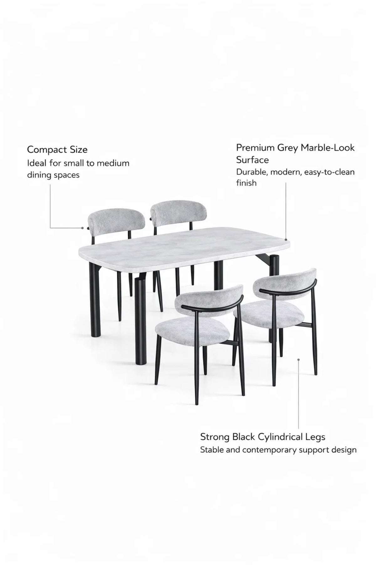 Grey Marble-Look Dining Table Set with 4 Chairs √ê 160_90cm