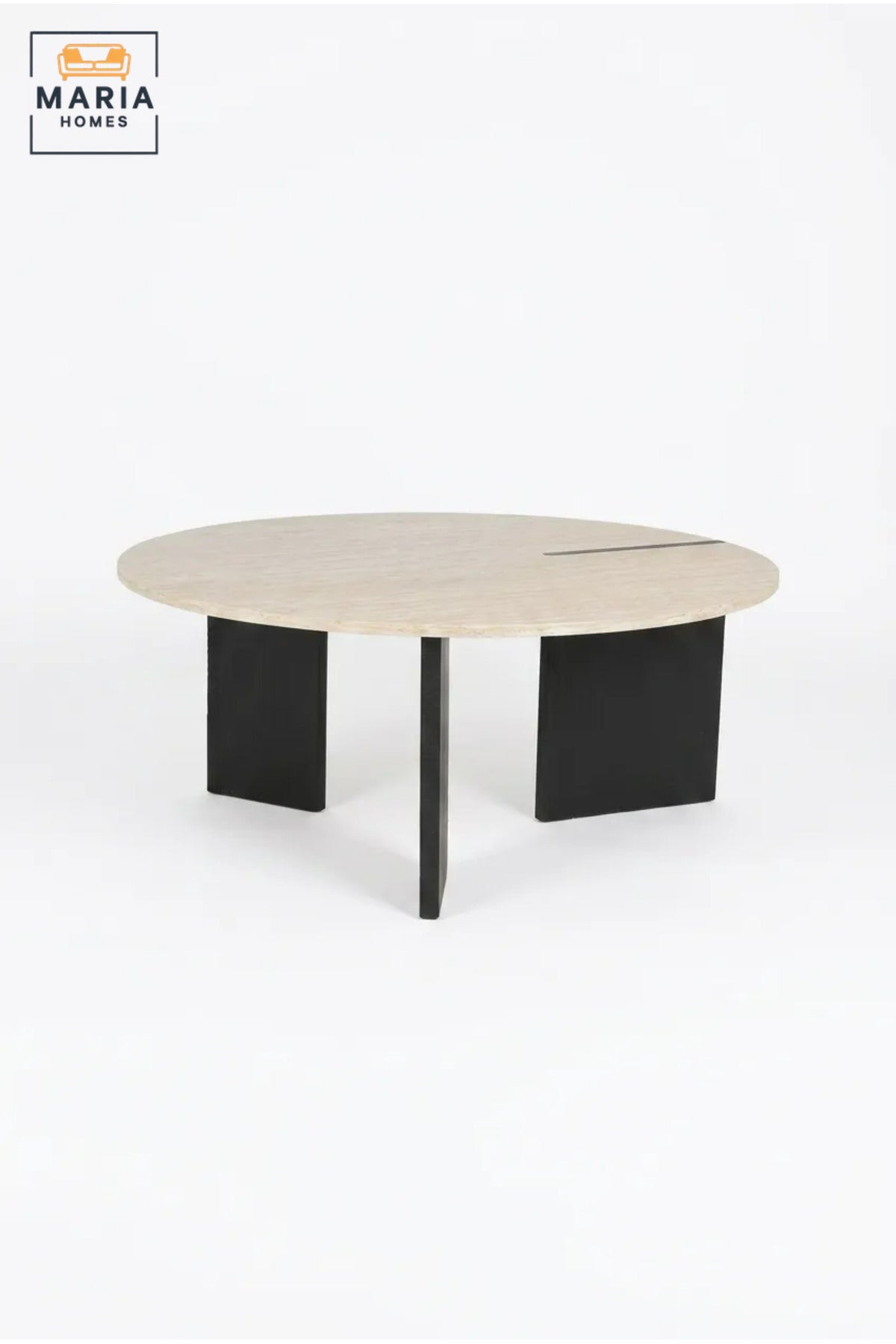 Modern Round Coffee Table with Wooden Top and Sculptural Panel Base, Contemporary Center Table for Living Room, Lounge, Apartment and Office