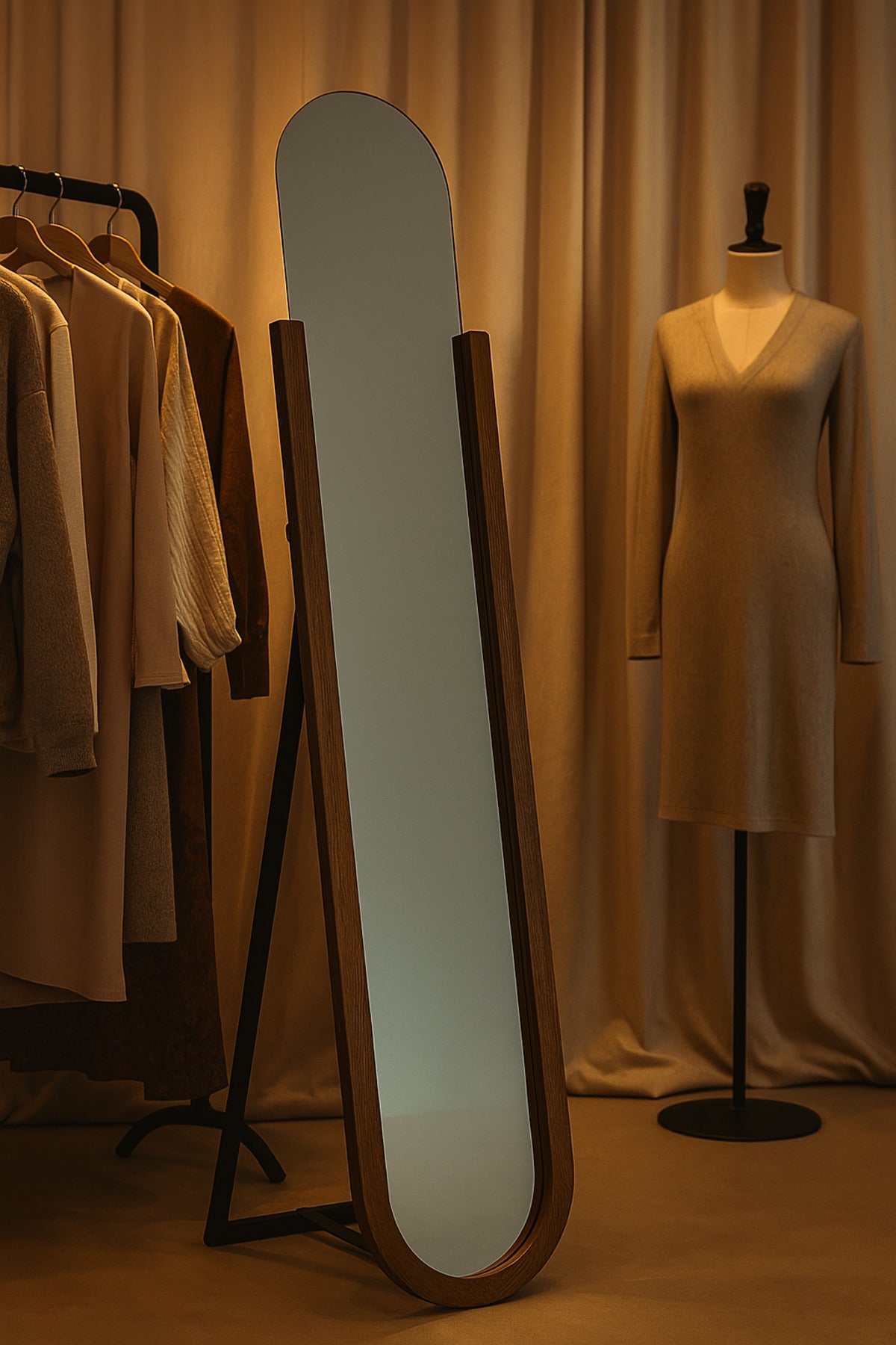 Full Length Standing Mirror 45_184 cm Ð Dark Wood Frame with Metal Stand