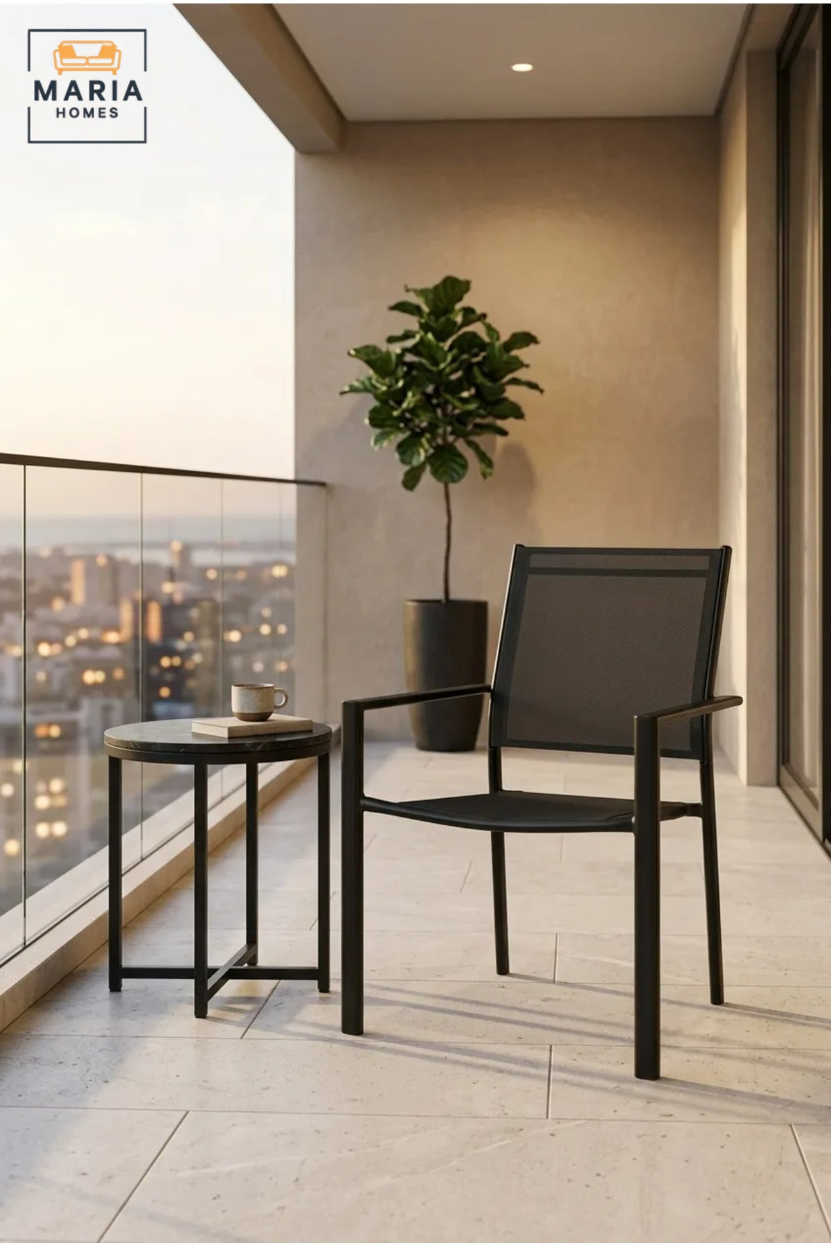 Modern Outdoor Dining Chair with Breathable Mesh Seat and Backrest, Stackable Armchair for Garden, Patio, Balcony, Terrace, Café and Restaurant
