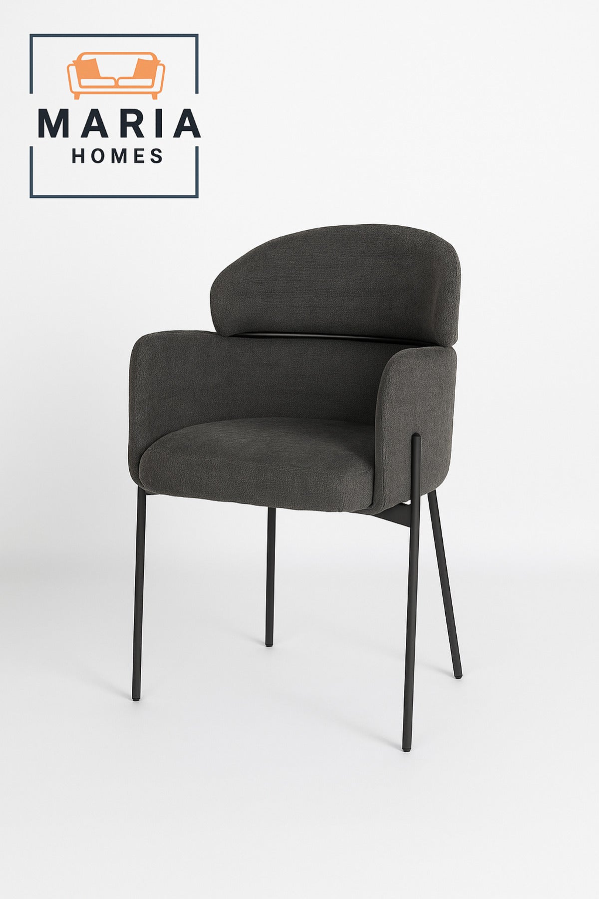Modern Dark Gray Upholstered Dining Chair √ê Padded Seat & Back with Black Metal Legs