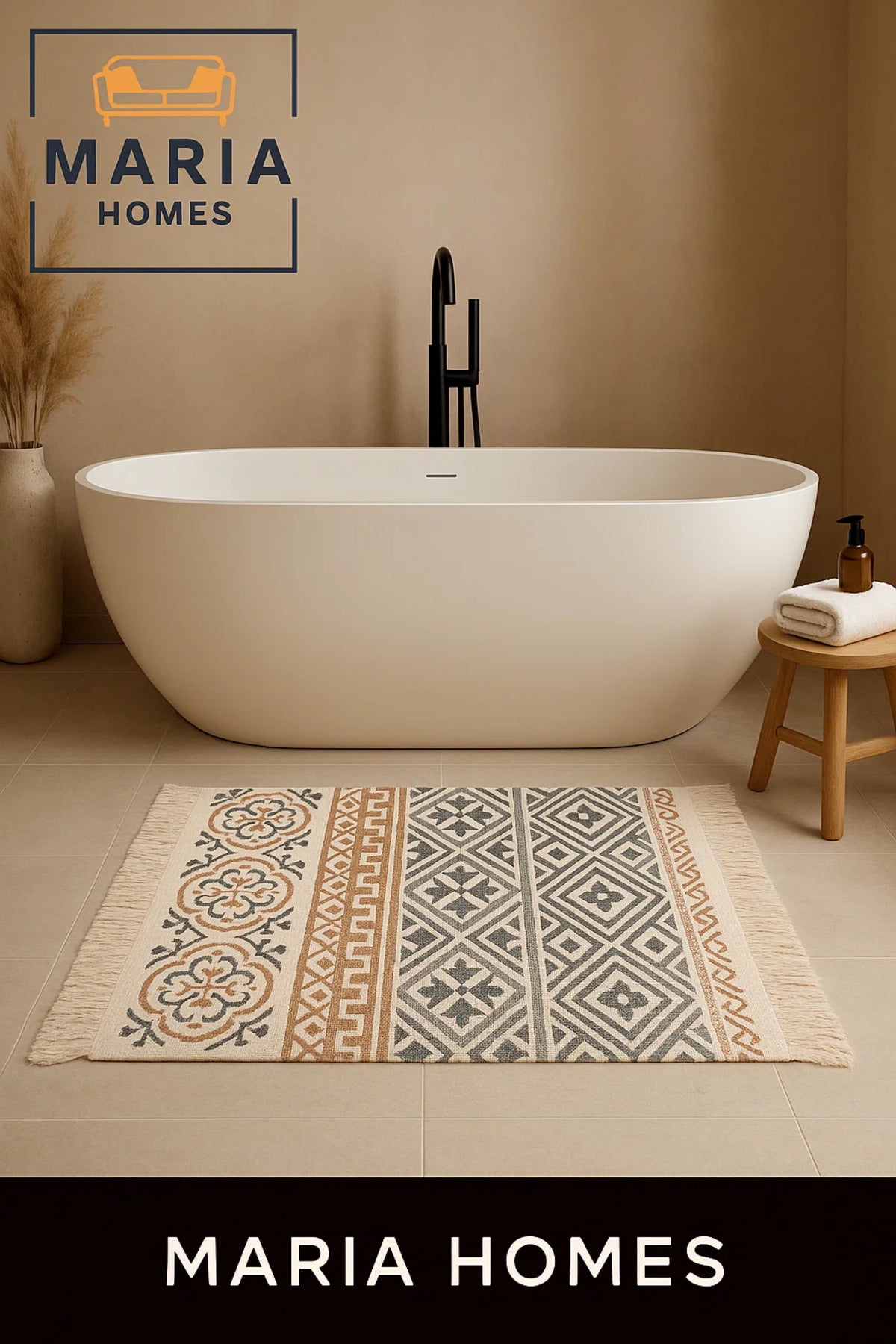 Boho Multicolor Cotton Accent Rug with Tribal & Floral Motifs Ðsize 90*150 cm