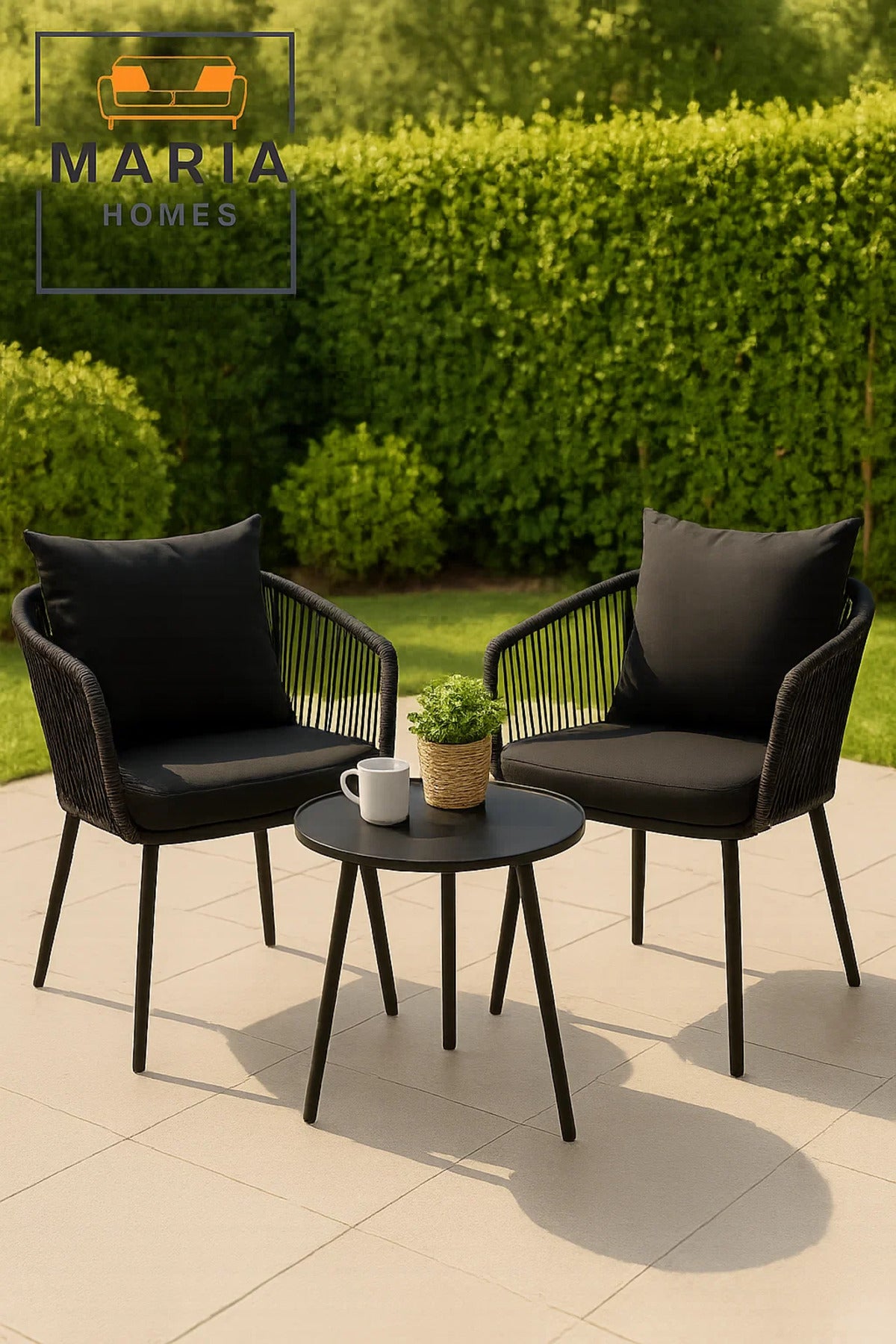 Black Outdoor Rope Chair with Cushions Ð Modern Patio or Balcony Seating