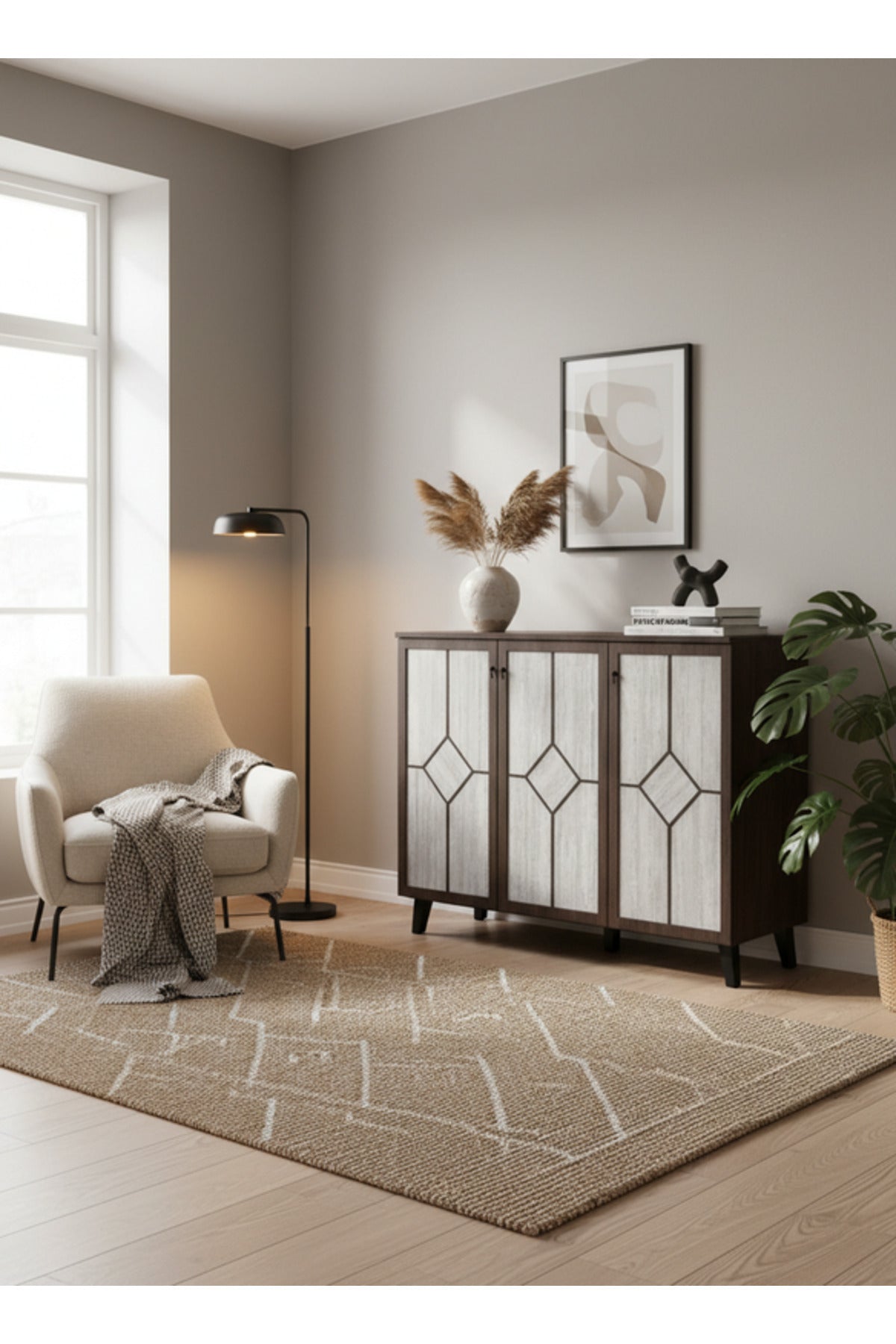 Modern BROWN.G Sideboard with Geometric Panel Doors & Storage