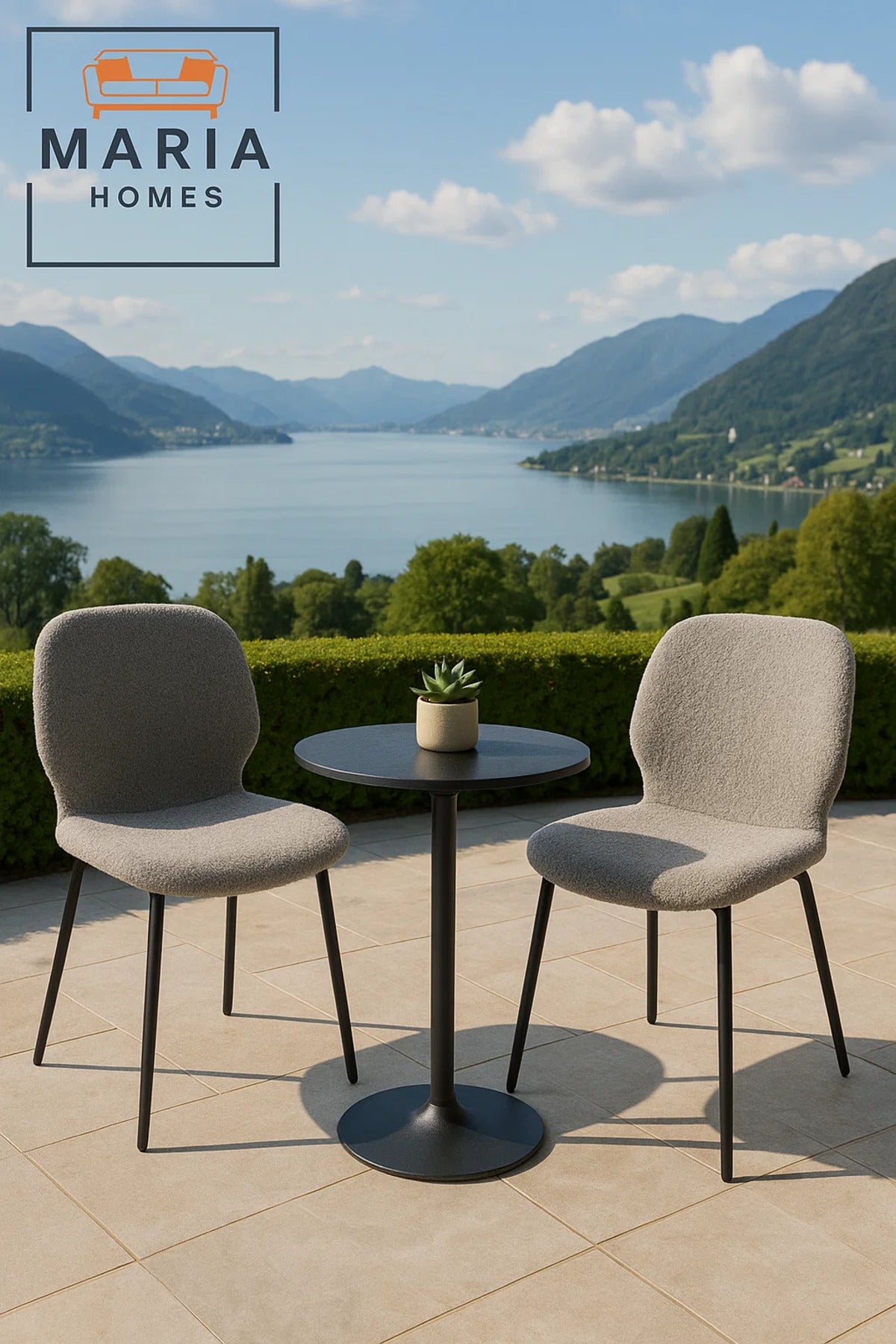Grey BouclŽ Fabric Dining Chair Ð Cozy Upholstered Seat with Black Metal Legs for Home or Office