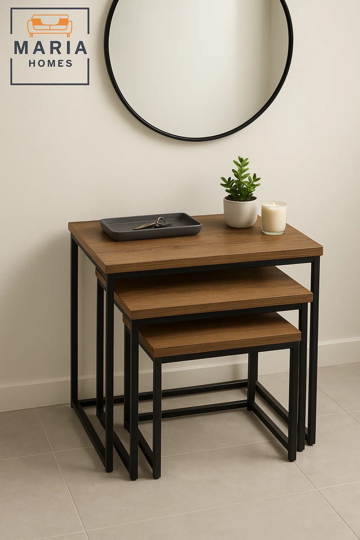 Square 3-Piece Nesting Table Set in Rustic Wood Finish