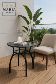 Modern Black Round Cafe Table 60x60x60 cm Metal Coffee Table for Indoor and Outdoor