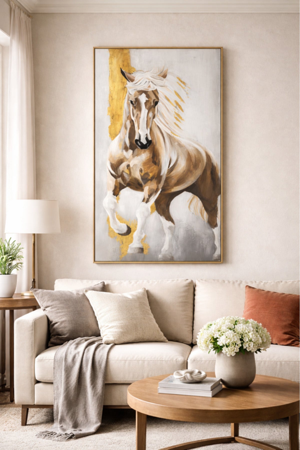 Horse Wall Art Painting with Gold Accents Framed Canvas Decor horse wall art Paintings