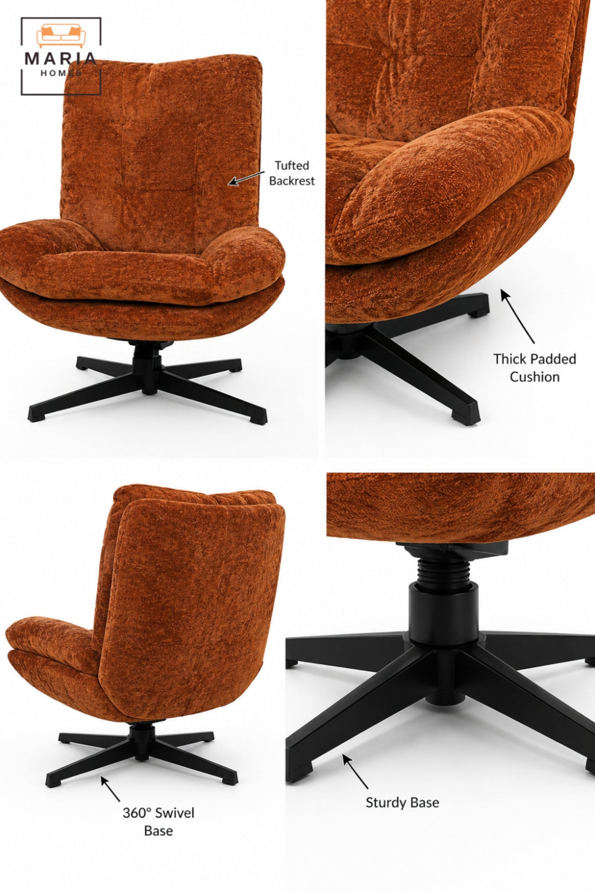 Modern Swivel Lounge Chair with Tufted High Back & Deep Cushioned Seat | Contemporary Accent Chair for Living Room, Bedroom, Office & Reading Area