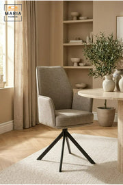 Modern Swivel Dining Chair with Armrests, Upholstered Fabric Seat, Metal Spider Base, Contemporary Dining Room & Kitchen Chair