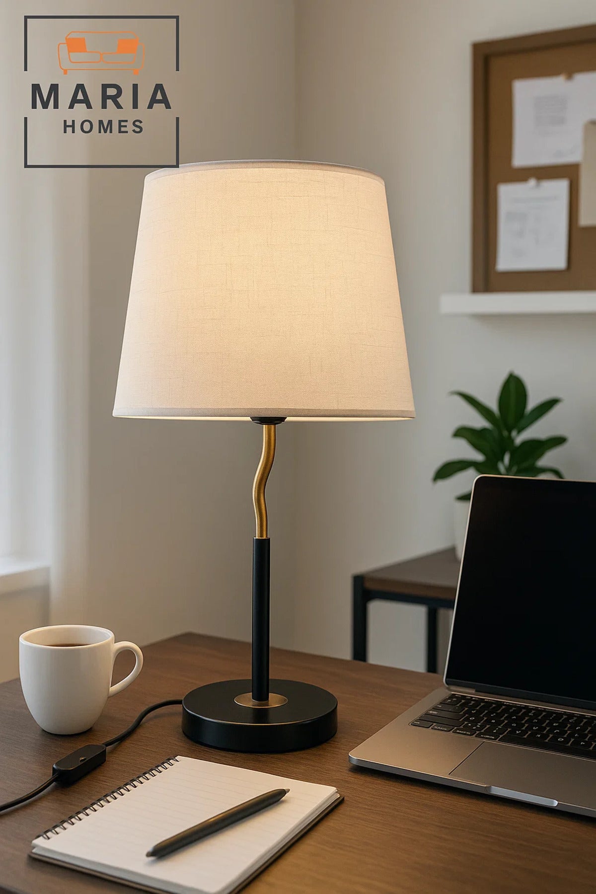 Black and Gold Table Lamp with Curved Neck