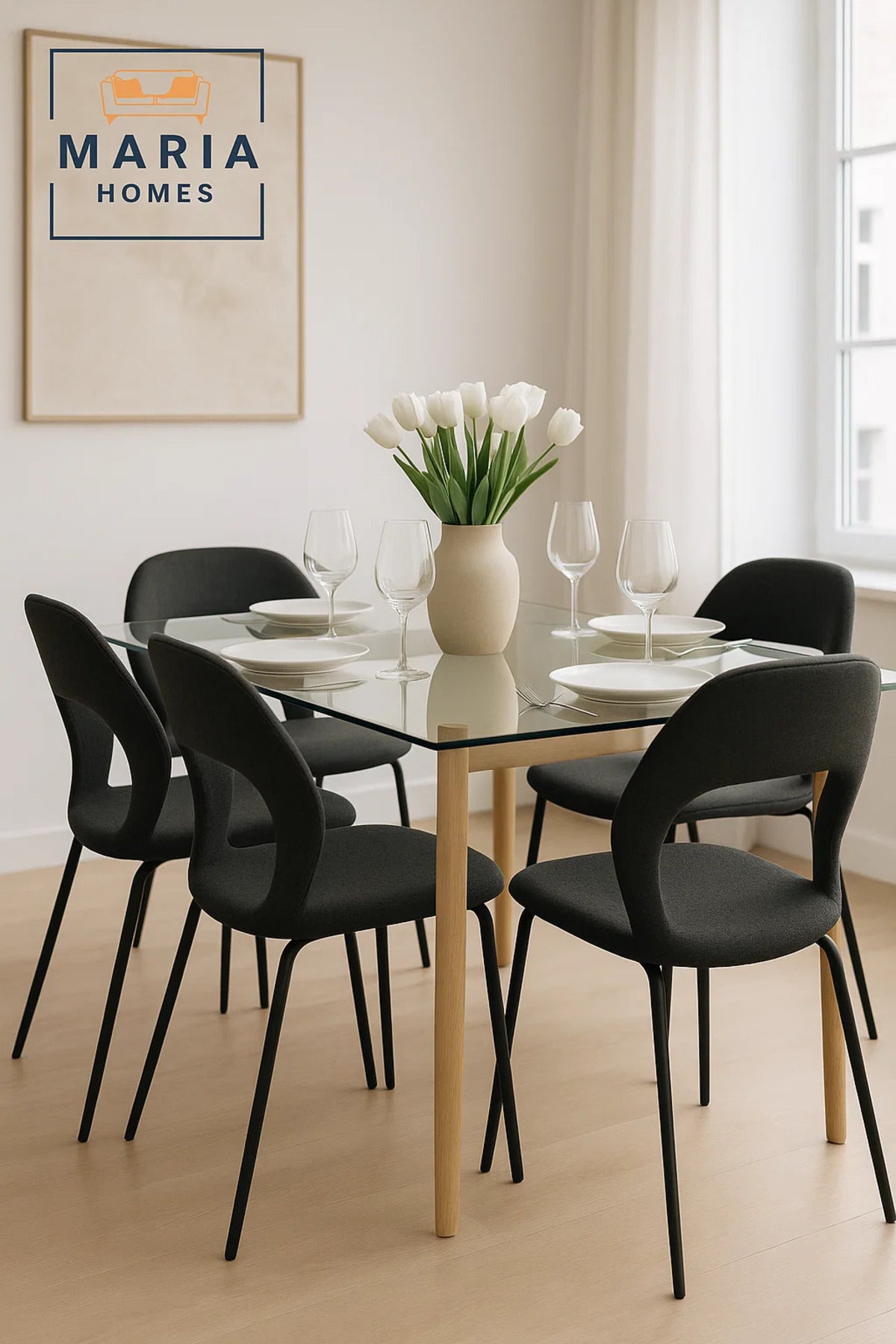 Black Fabric Dining Chair with Cutout Back Ð Modern Upholstered Chair with Metal Legs