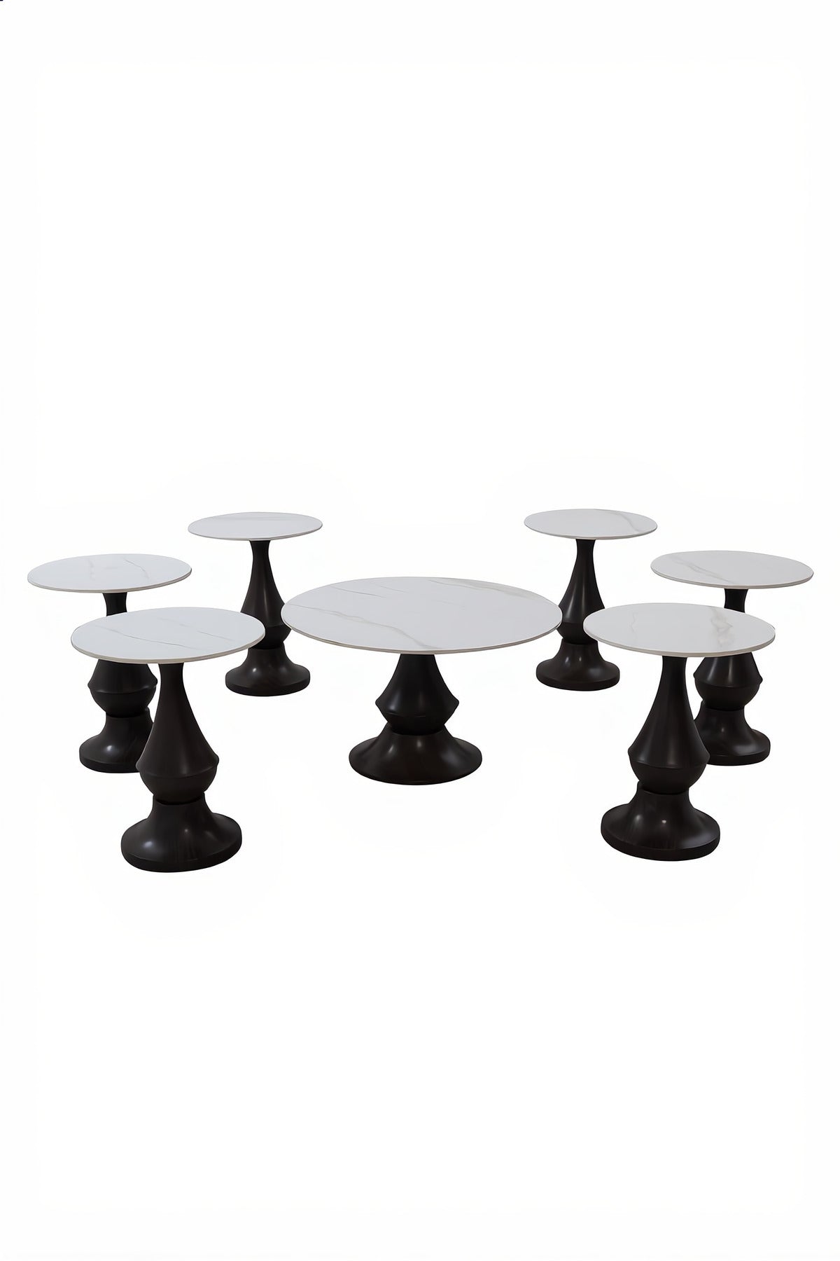 Premium 1+6 Console Table Set Ceramic Top Wood Base Round Center and Side Tables Living Room