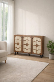 Brown and Beige Shoe Cabinet with Decorative Pattern 120 x 32 x 93 cm