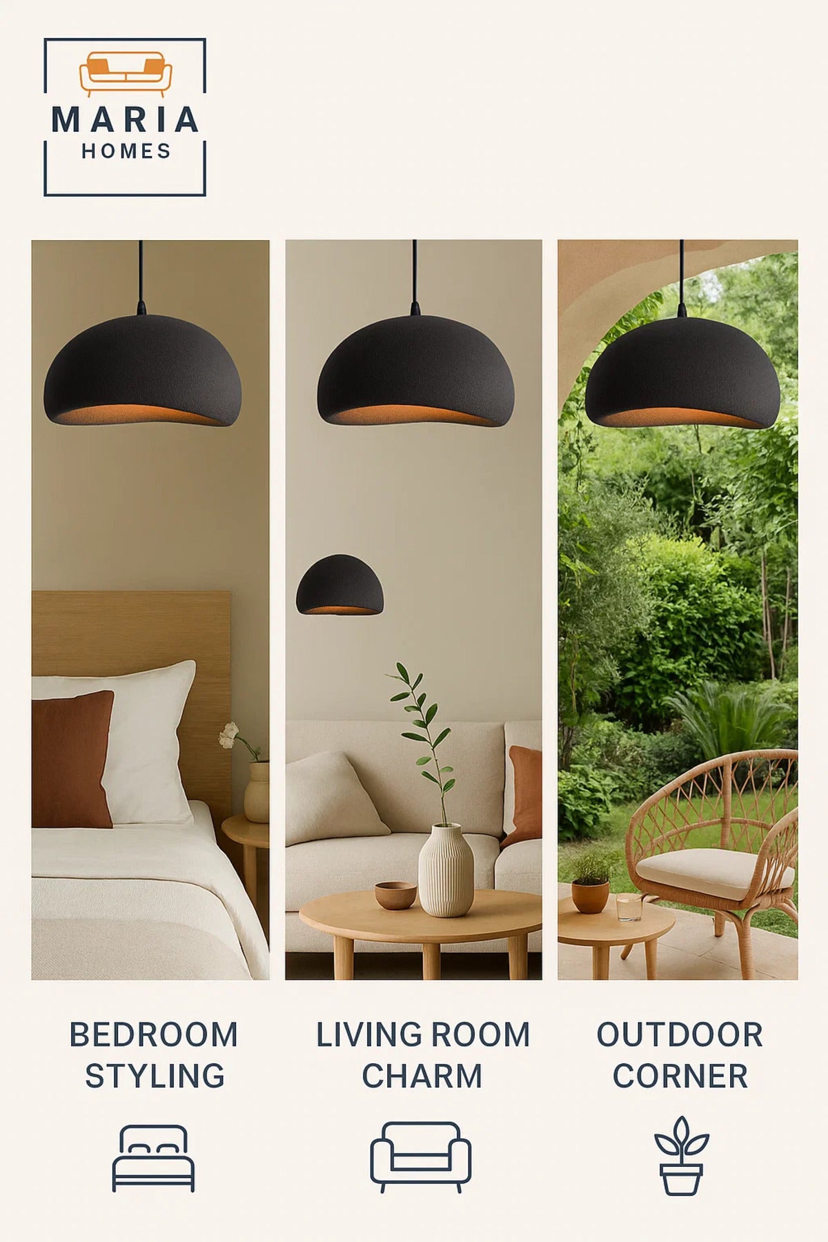 Curved Matte Black Dome Pendant Light