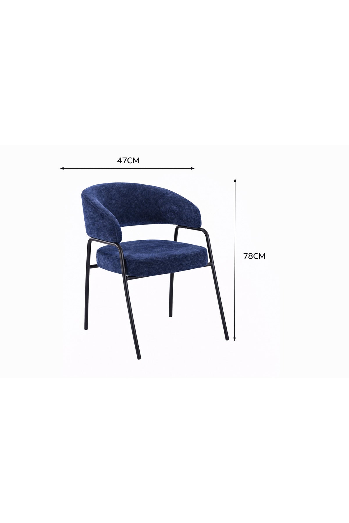 Stylish Blue Armchair with Black Metal Legs, 78x47x50 CM stylish blue armchair Dining
