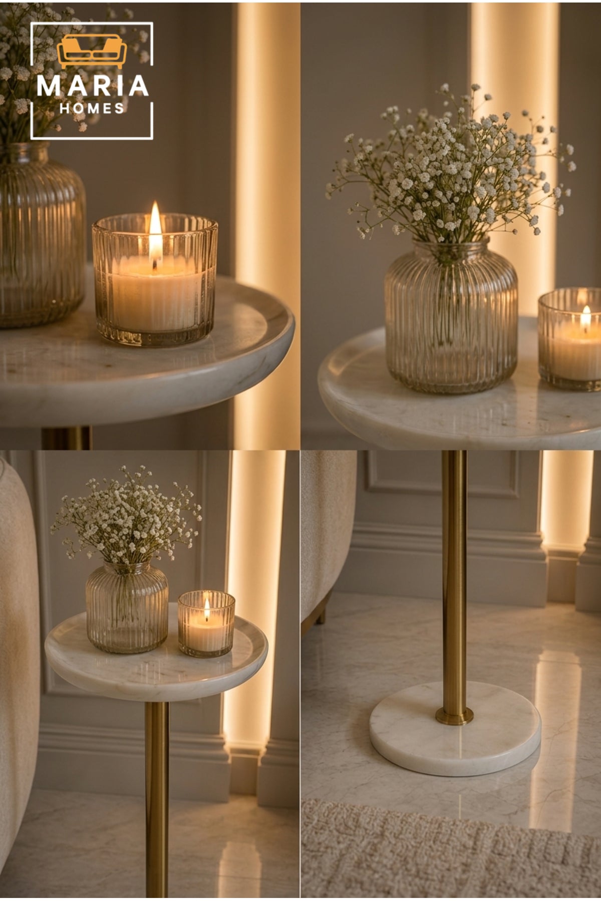 Luxury Marble Side Table Gold Accent Table Round End Table for Living Room Bedroom
