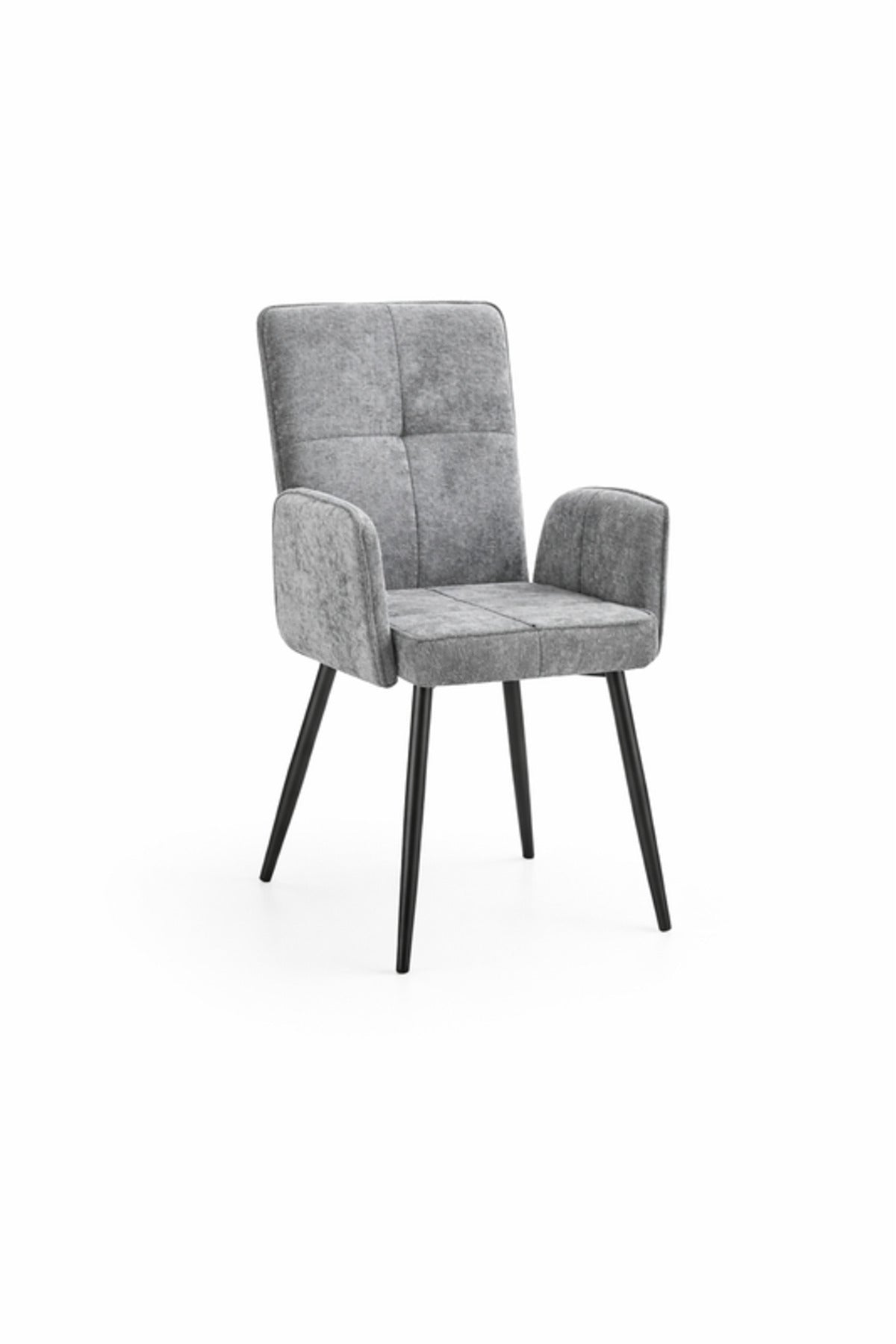 Light Grey Upholstered Dining Chair with Armrests and Metal Legs 96x49x46cm light grey
