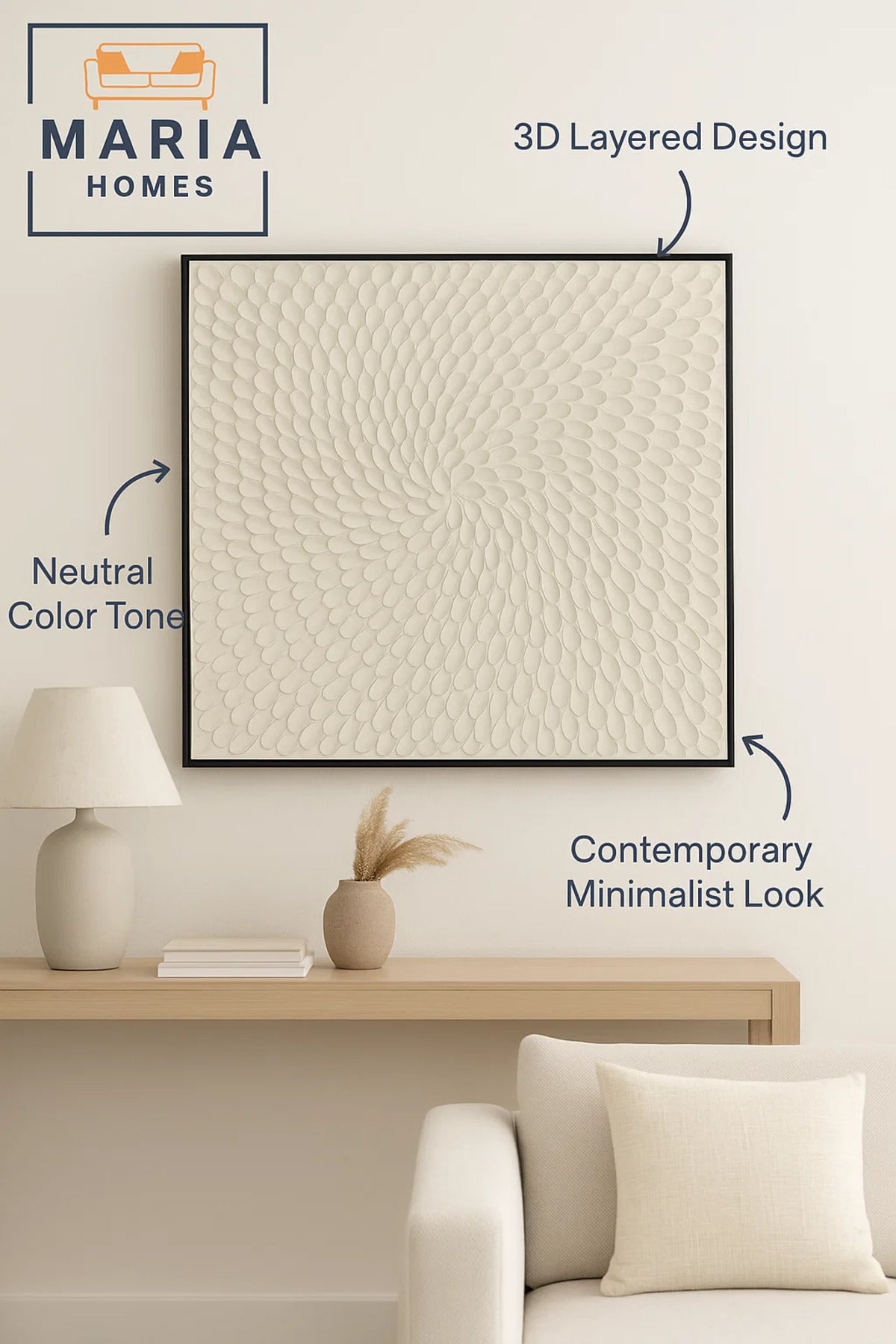 3D Textured White Wall Art with Spiral Petal Pattern-size100*100 CM