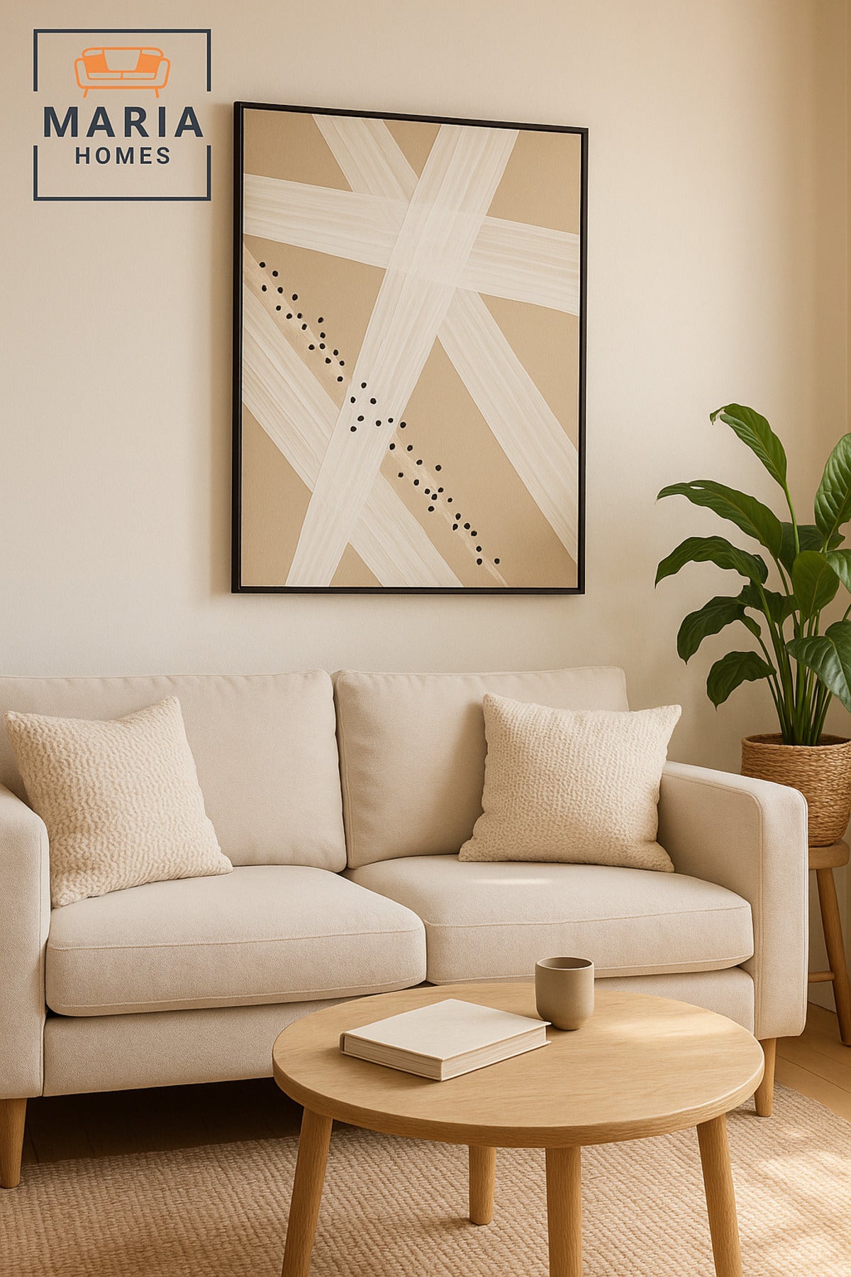 Large Abstract White & Beige Geometric Wall Art Ð Framed Canvas 120_80 cm