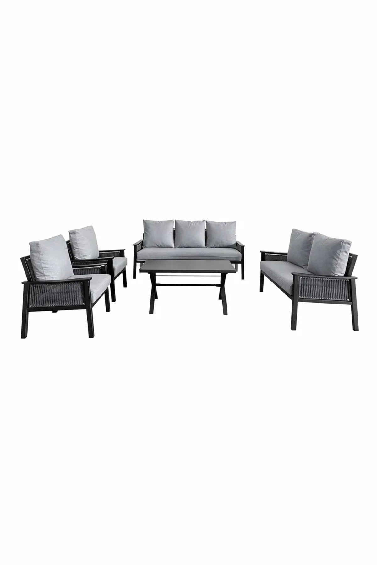 Stylish Black and Grey 7Piece Outdoor Sofa Set with Coffee Table √ê Modern Comfort for Outdoor Living