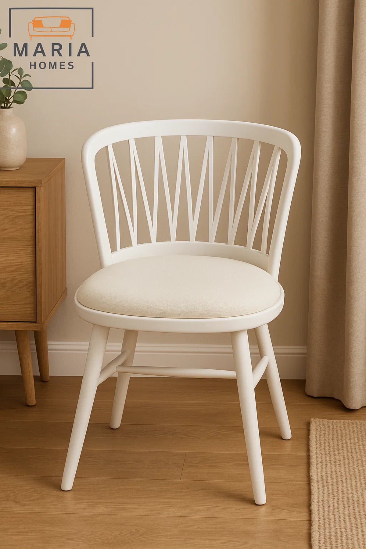 White Backrest Chair with Cream Padded Seat Ð Modern Plastic Dining Chair