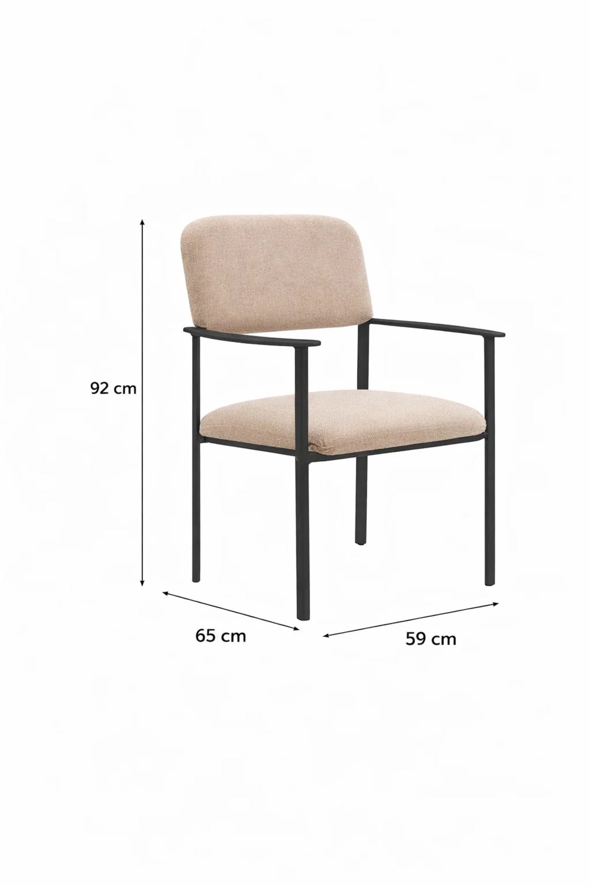 Modern Beige Upholstered Armchair with Black Metal Frame Stylish Dining Chair for Home Office Use
