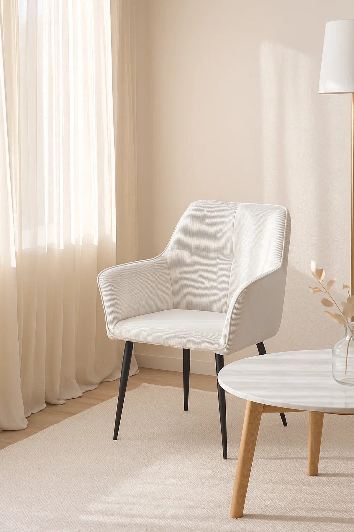 White Fabric Armchair,Modern Chair for Living Room, Bedroom, Entryway, Office Cabin & Reception Area