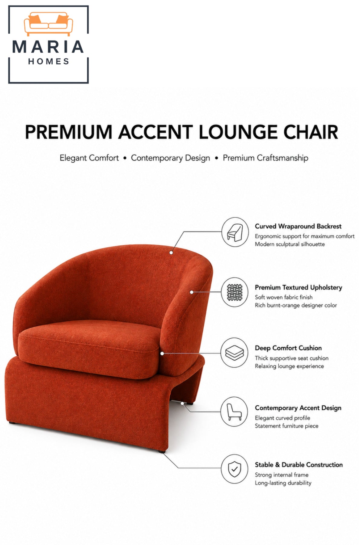 Orange Upholstered Barrel Accent Chair – Modern Lounge Chair for Living Room, Bedroom, Hotel & Reception Area