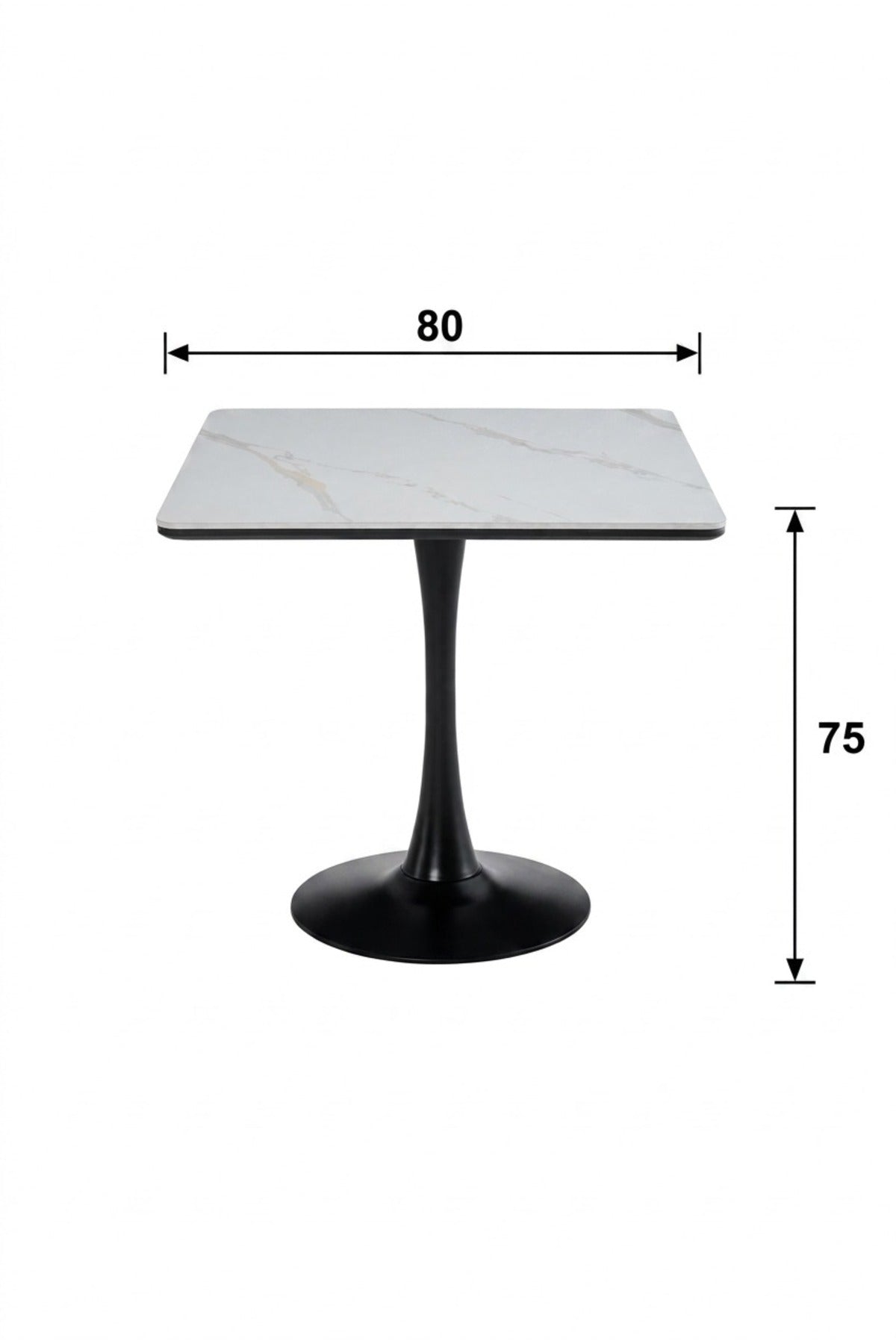 Modern Square Marble Bistro Table with Black Pedestal Base for Cafe Dining Room Furniture