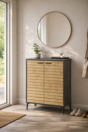 Stylish Shoe Cabinet Textured Wood Front Dark Grey Frame Entryway Storage Organizer Unit 95cm