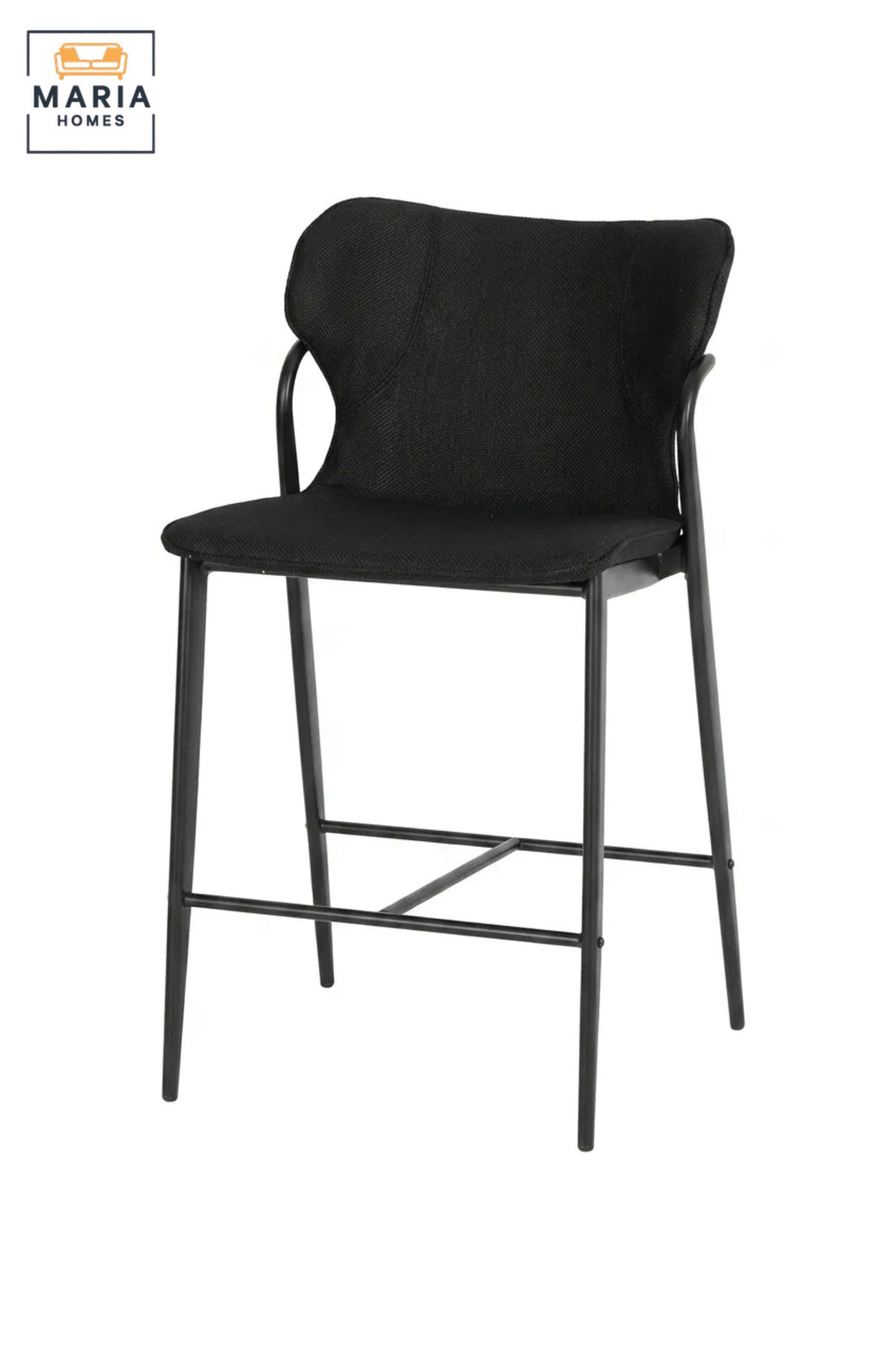 Modern Black Upholstered Bar Chair – Contemporary Counter Height Stool with Metal Frame & Footrest
