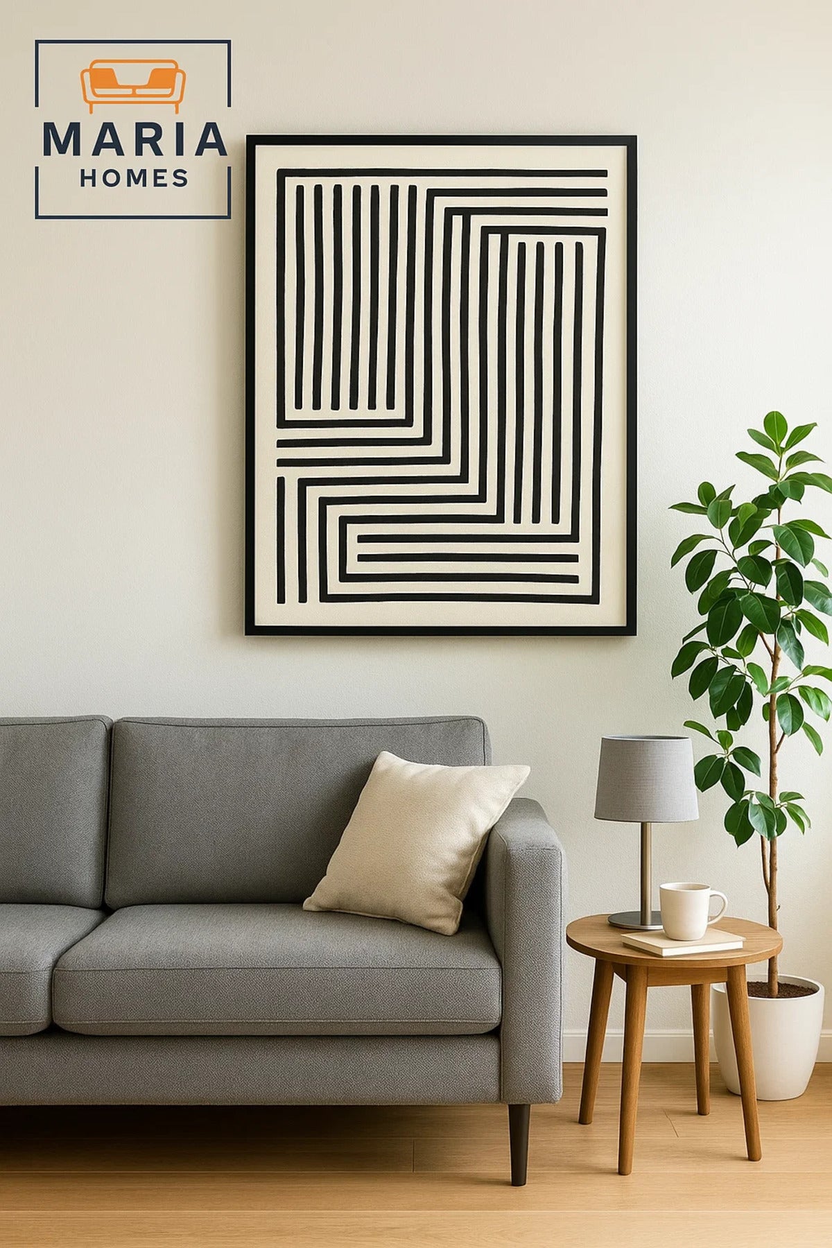 Modern Geometric Area Rug Ð Black Linear Pattern on Cream, size 4.3*123 cm