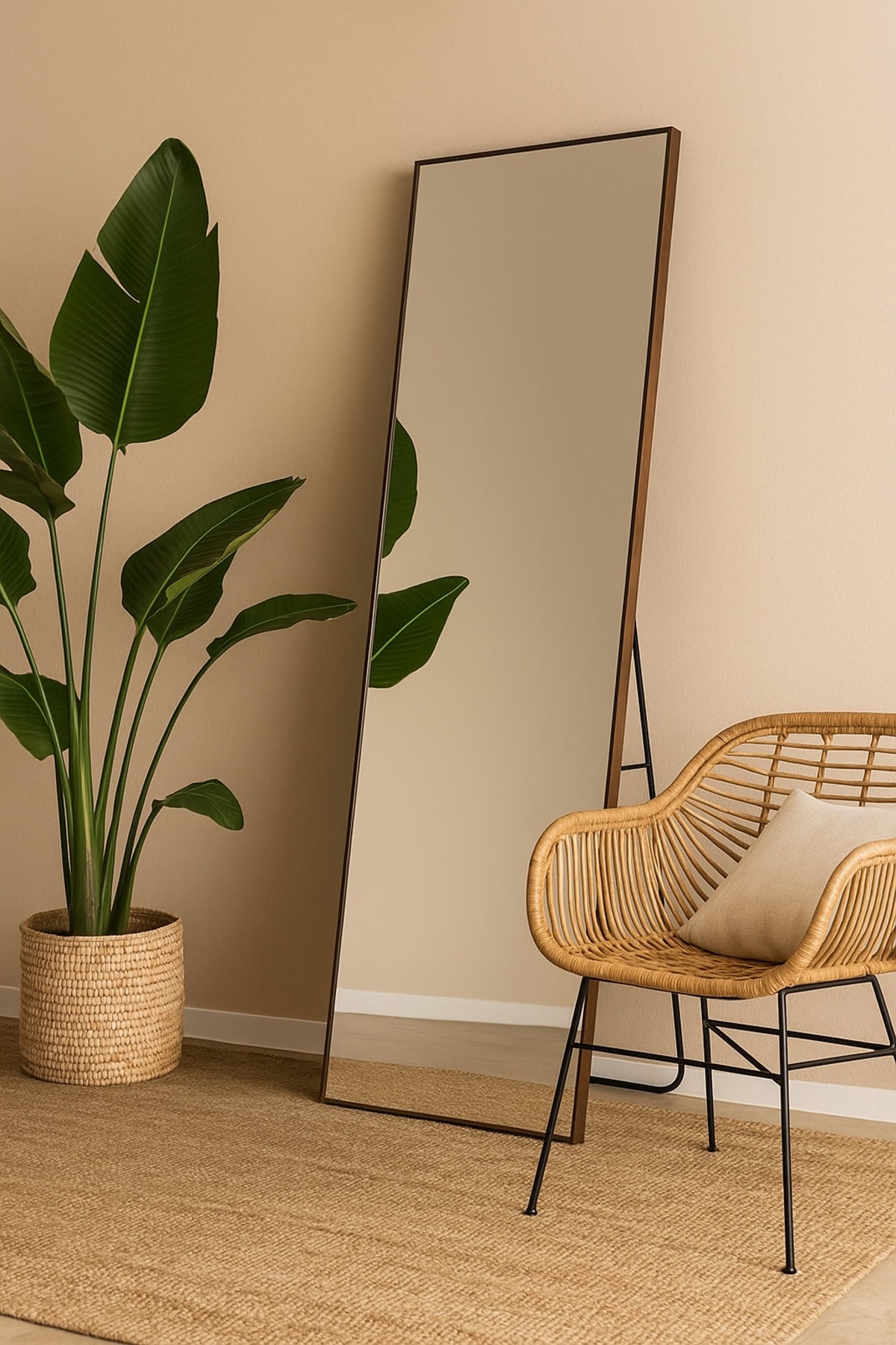 Full-Length Standing Mirror 156_44 cm Ð Walnut Frame Dressing Mirror for Bedroom & Entryway