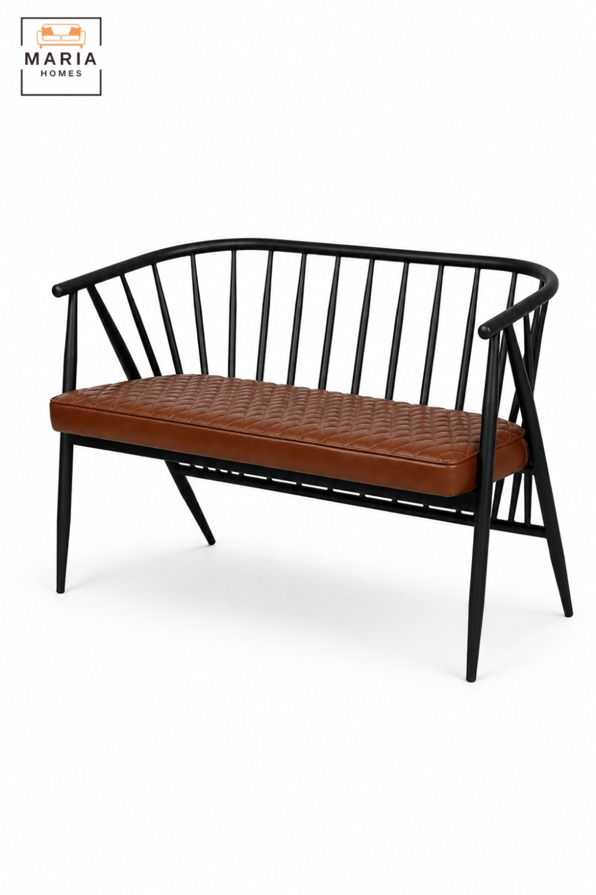 Modern 2 Seater Waiting Bench with Padded Seat, Curved Spindle Backrest and Armrests for Reception, Lounge, Office, Café & Guest Area