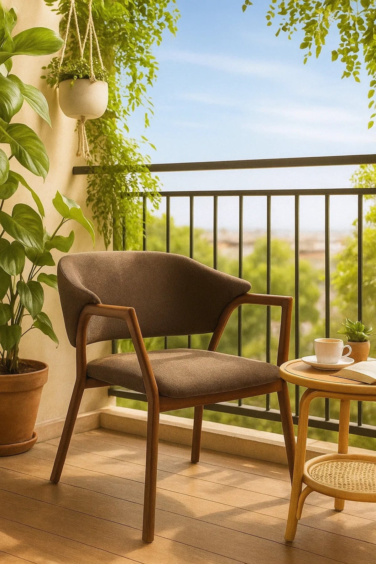 Modern Dining Chair with Wooden Frame & Armrests, Comfortable Accent Chair for Home & Office