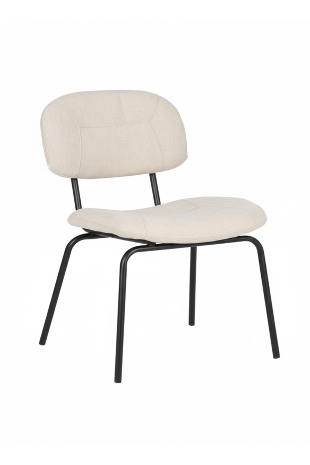Modern Beige Dining Chair with Black Metal Legs Comfortable Dining Room Chair