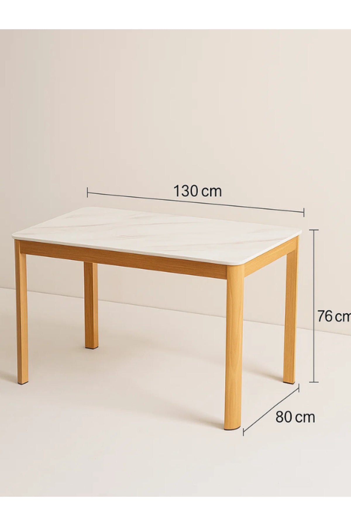 Modern Dining Table Ð 130_80_76 cm Marble Top with Wooden Legs for Home & Kitchen