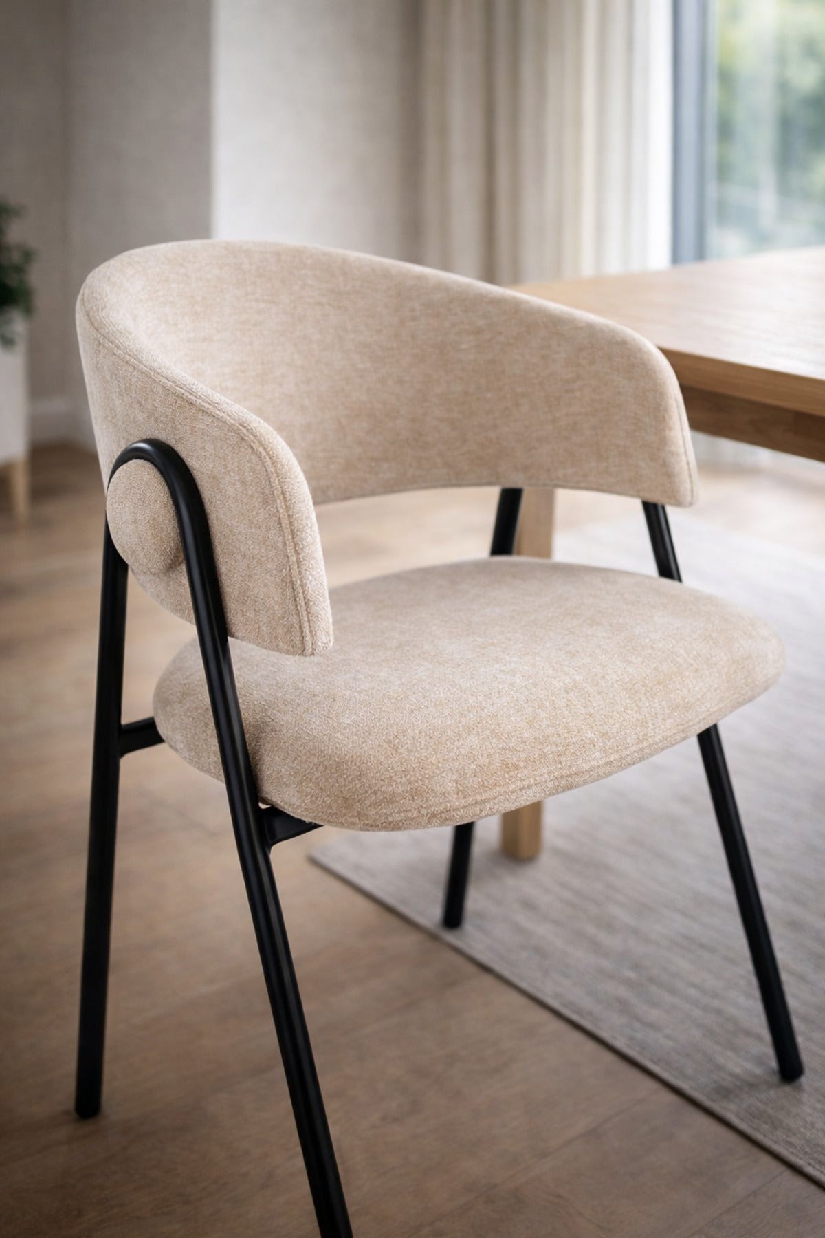 Light Beige Armchair with Black Metal Legs, 80x45x49 CM light beige armchair Kitchen