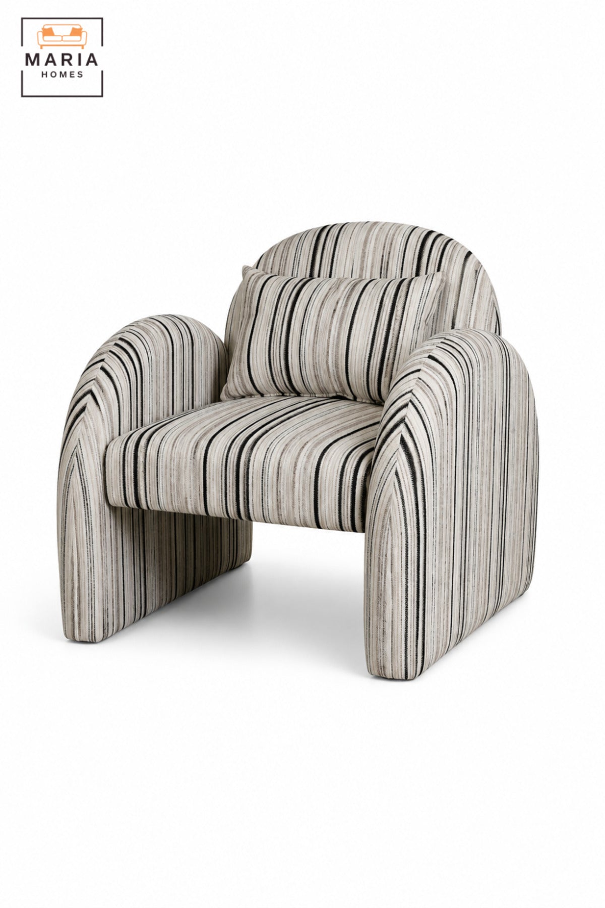 Modern Striped Upholstered Accent Chair with Curved Backrest, Rounded Arms & Cushion | Contemporary Lounge Chair for Living Room, Bedroom & Reception