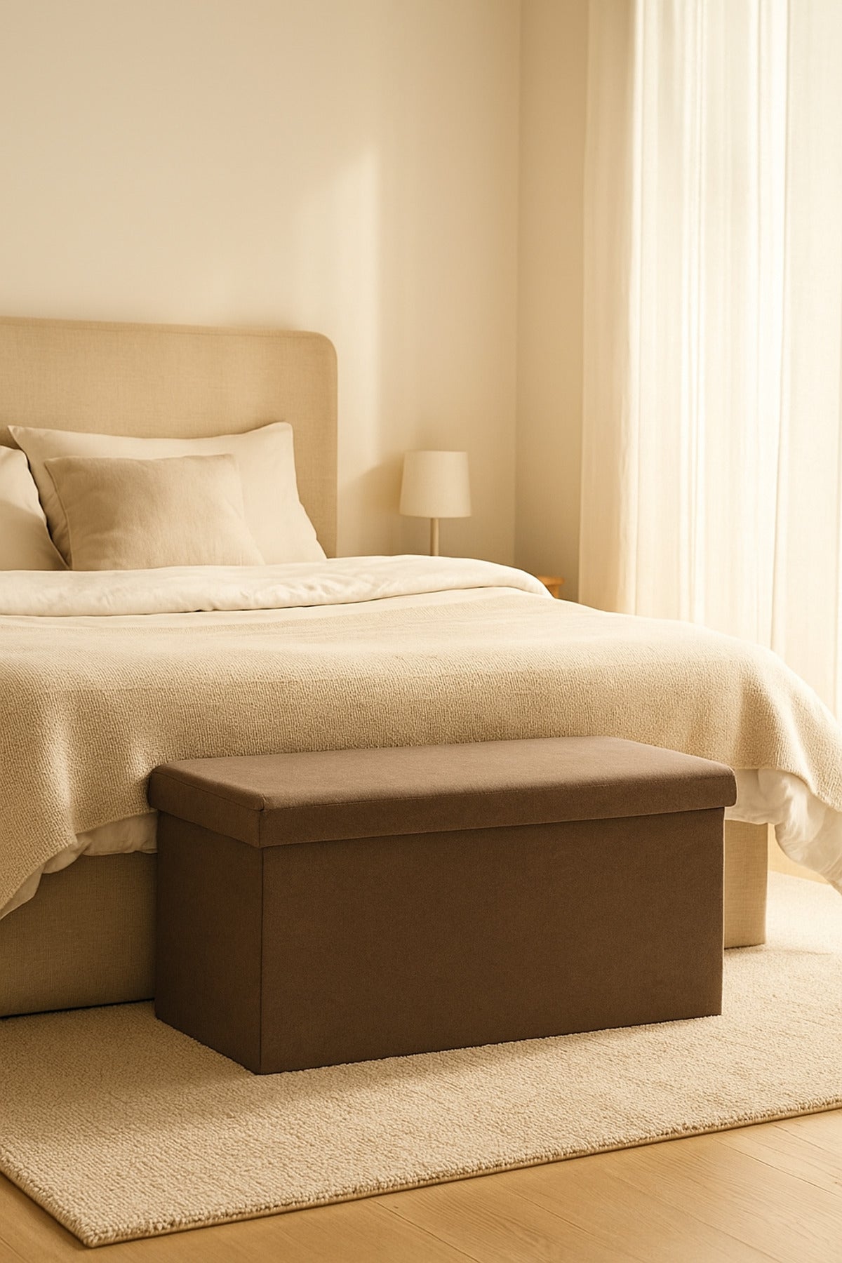 Brown Foldable Storage Ottoman Bench 76_38_38 cm Ð Fabric Seat with Hidden Storage Box