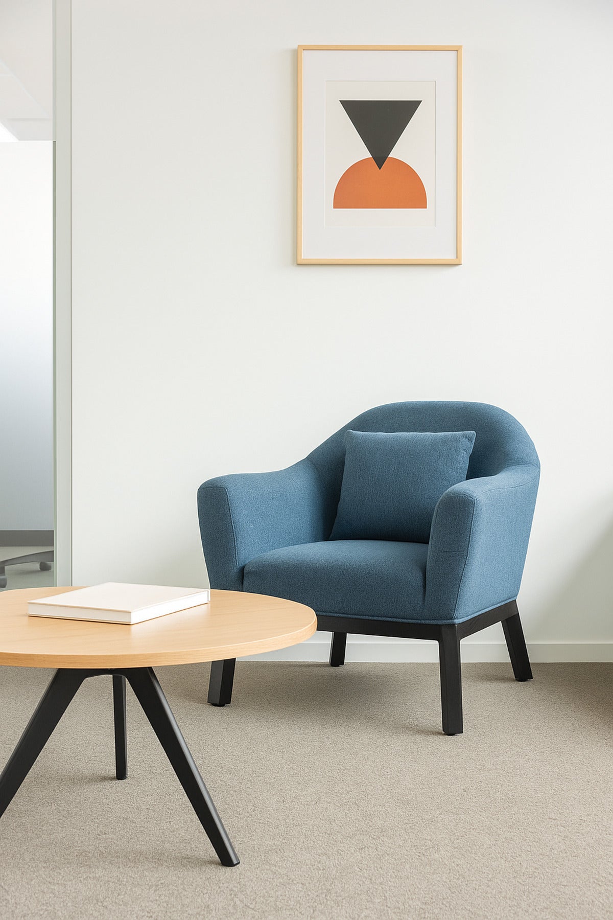 Blue Fabric Armchair Ð Modern Single Seater Lounge Chair with Cushion for Living Room & Office