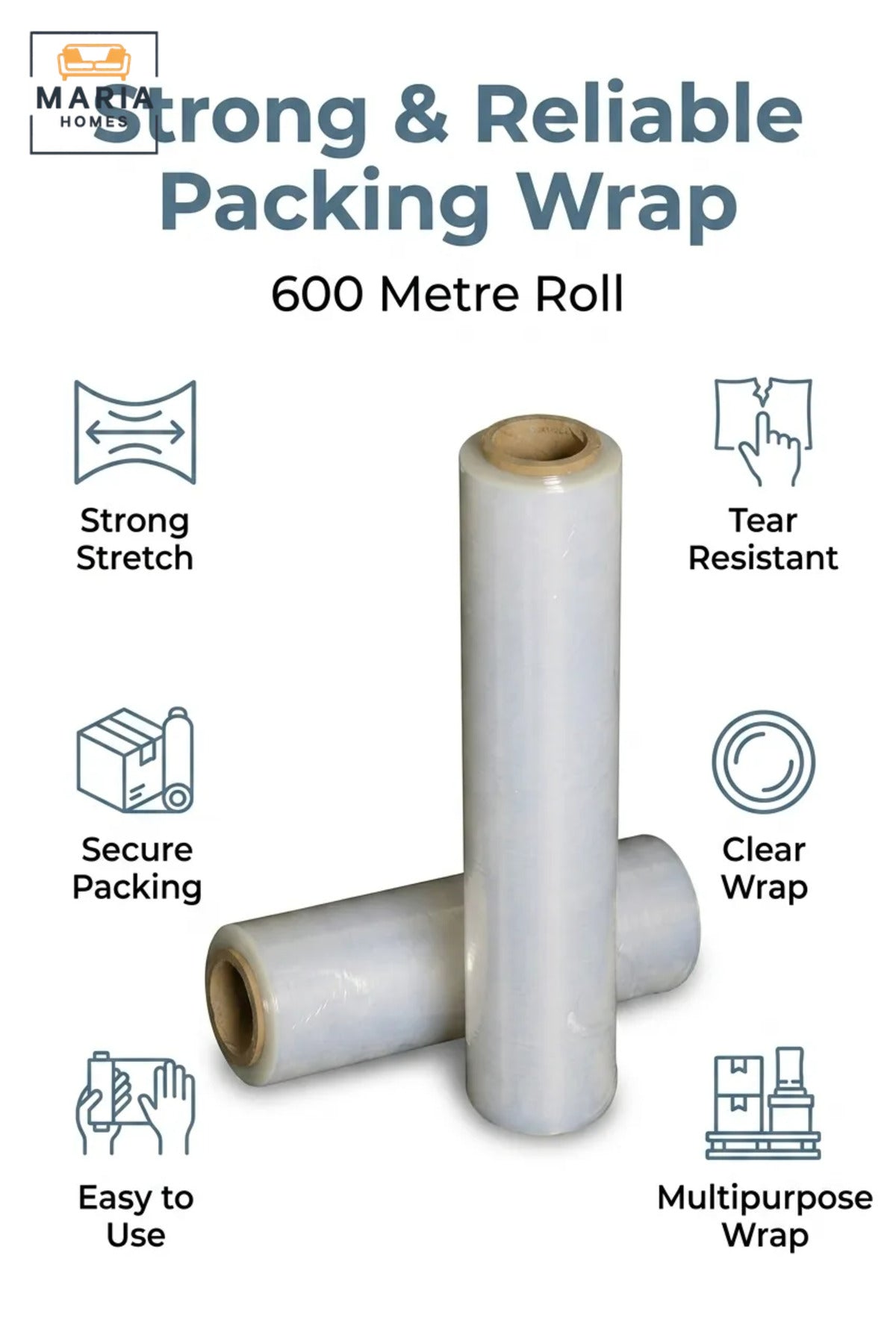 600 m Clear Packing Wrap Roll, Flexible Stretch Wrap for Pallet Wrapping, Shipping, Warehouse Storage, Boxes, Parcels, Luggage and Household Packaging
