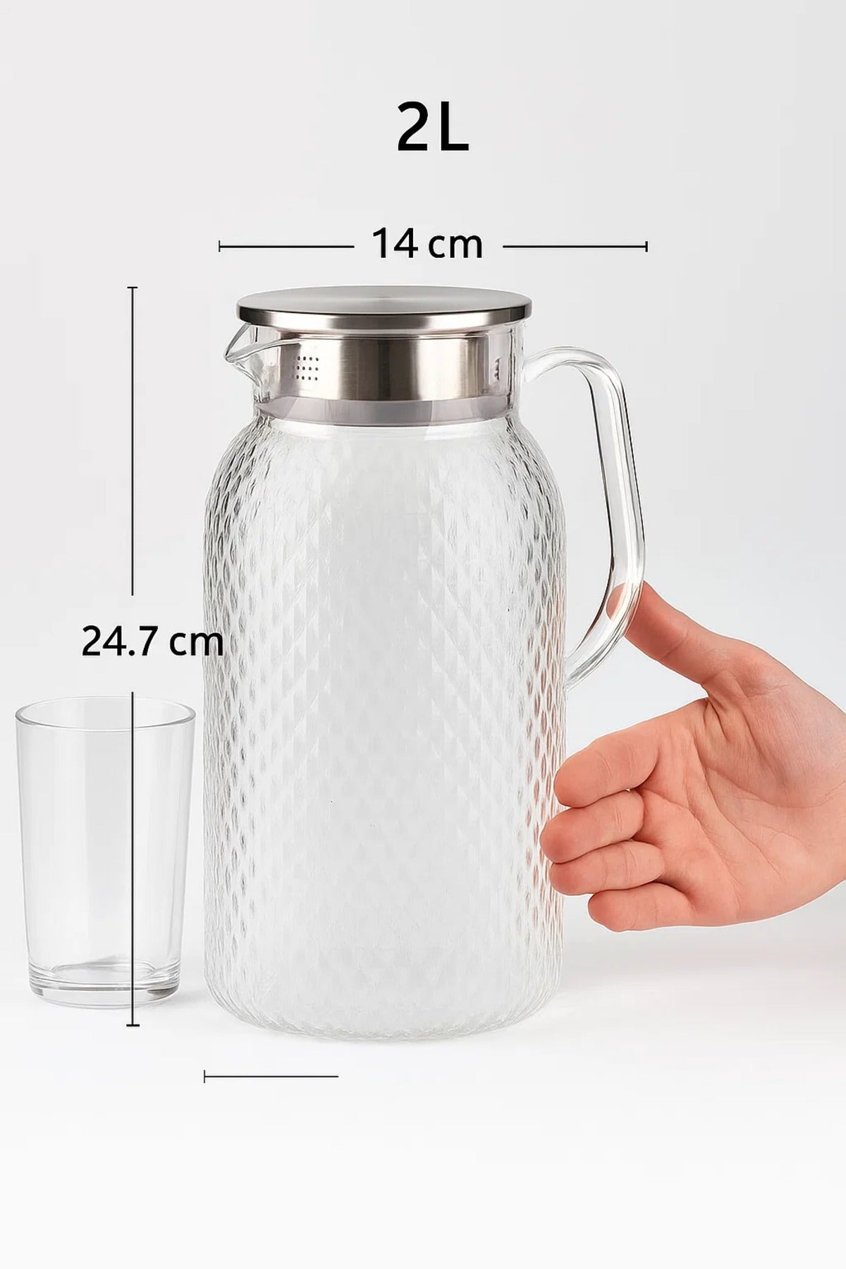 Diamond-Cut Glass Water Pitcher with Stainless Steel Lid Ð 1.5 Liter, Infuser Spout
